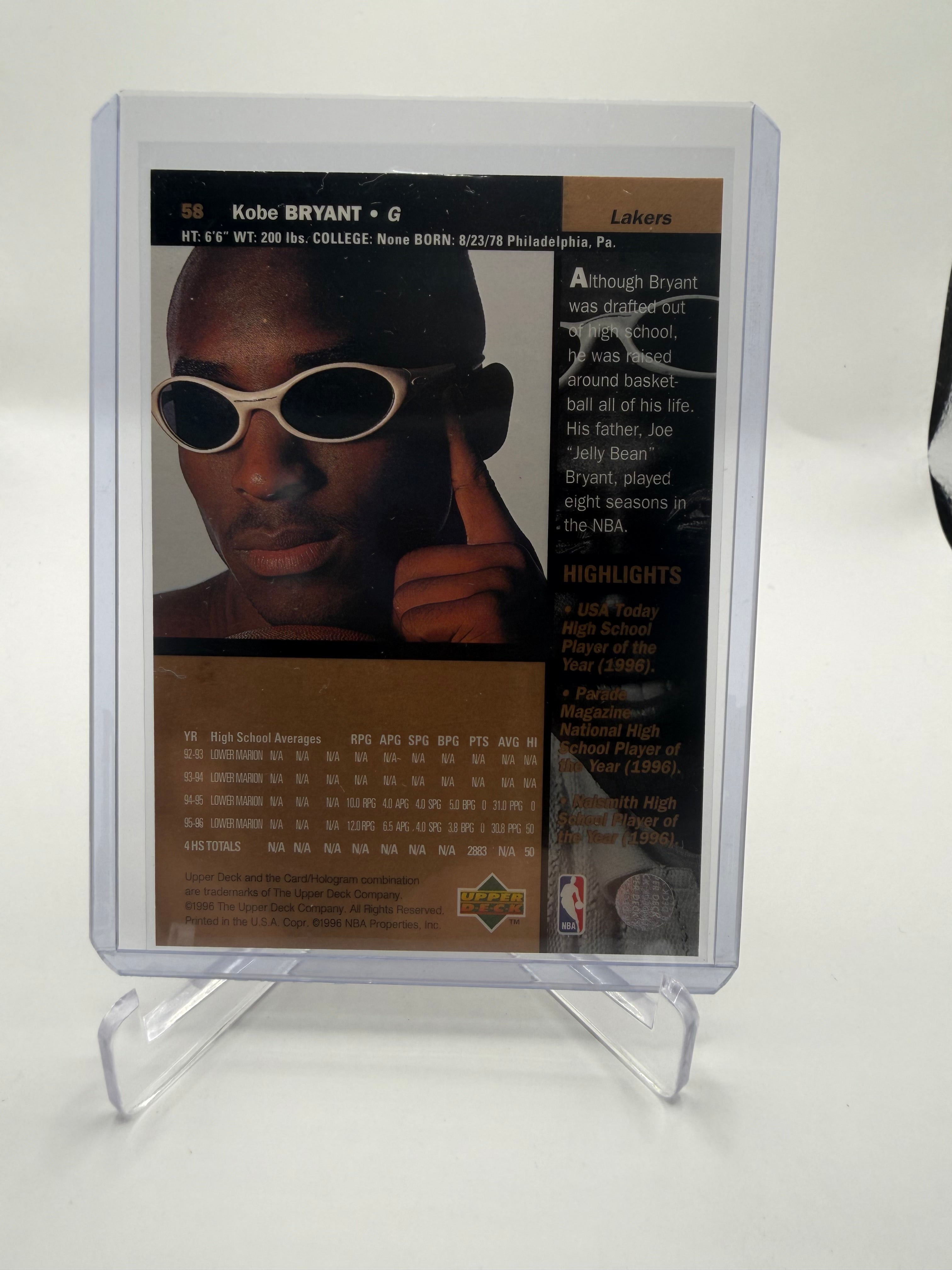 1996-97 Upper Deck Kobe Bryant Rookie Card #58