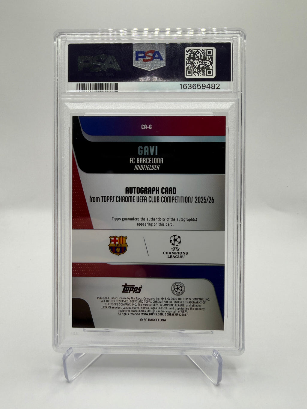 2025-26 Topps Chrome UEFA Club Competitions Gavi Chrome Autograph Red Lava Refractor #CA-G /5 PSA 8