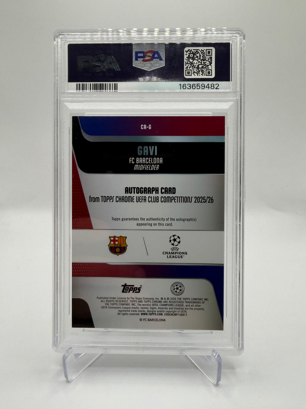 2025-26 Topps Chrome UEFA Club Competitions Gavi Chrome Autograph Red Lava Refractor #CA-G /5 PSA 8
