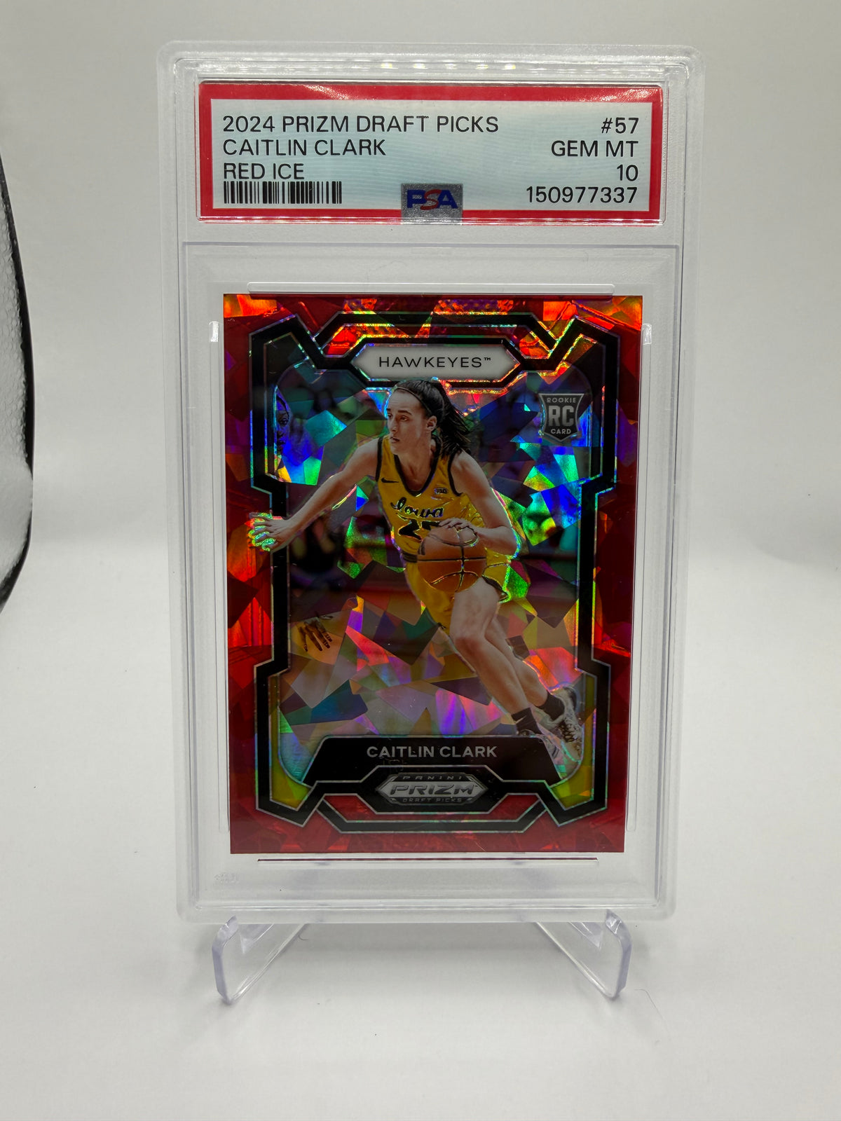 2024 Panini Prizm Draft Picks Caitlin Clark Red Ice Prizm Rookie #57 PSA 10