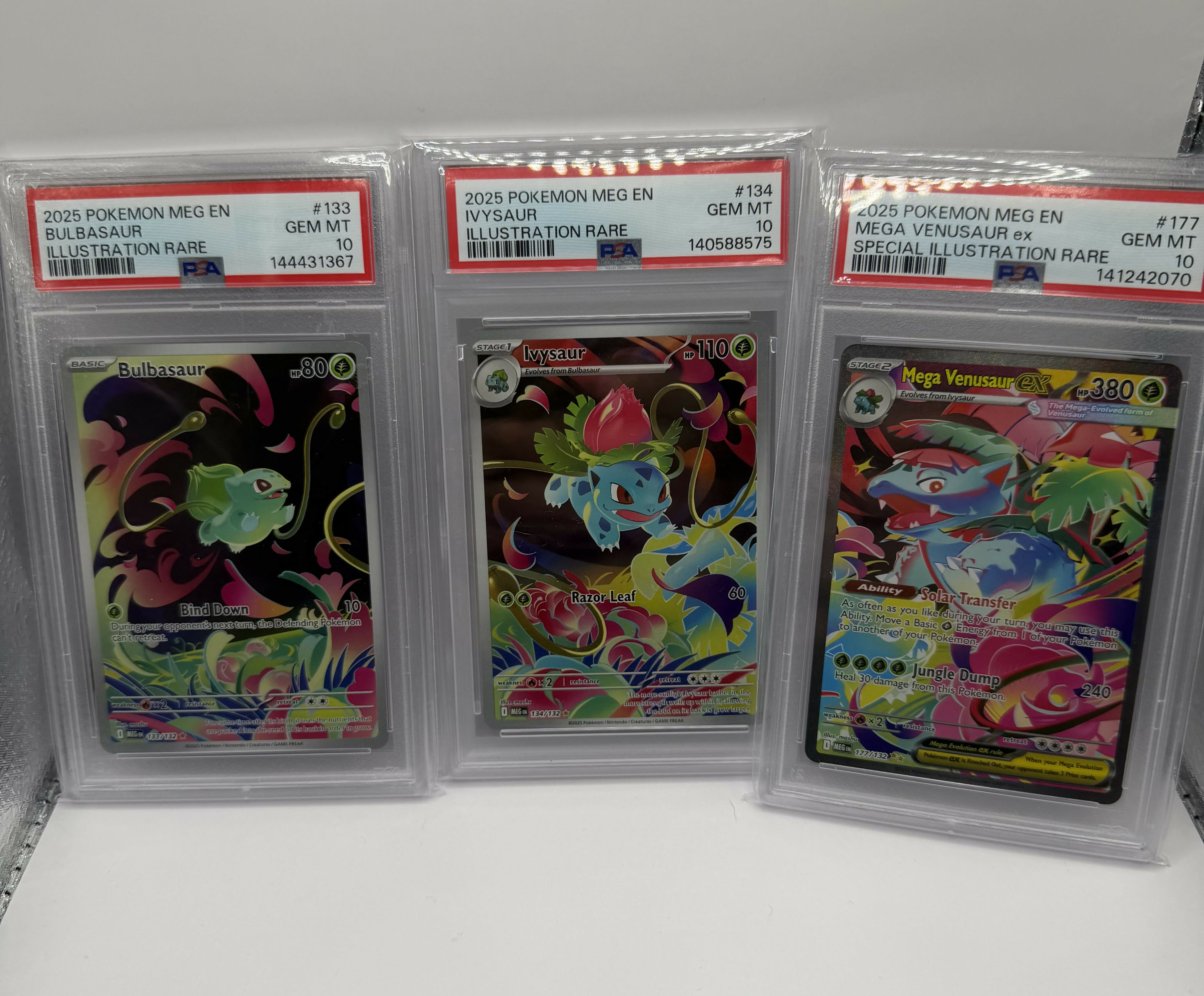 Bulbasaur, Ivysaur , Venasaur Mega Evolutions IR Full Art PSA 10 Set
