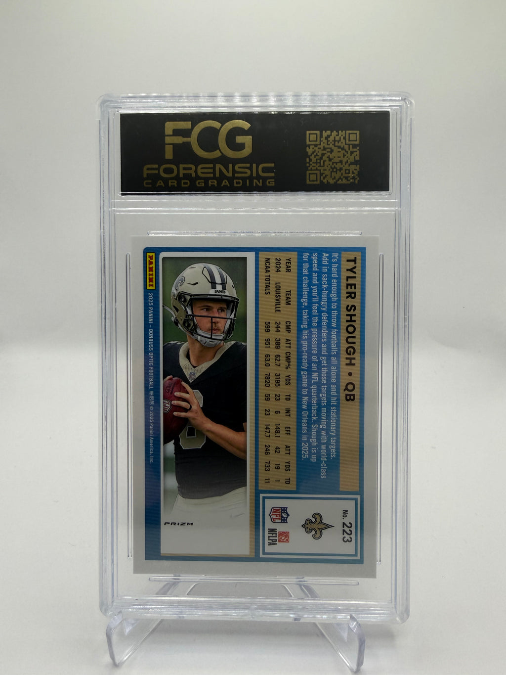 2025 Donruss Optic Football Purple Shock #223 Tyler Shough Rated Rookie FCG Gem Mint 10