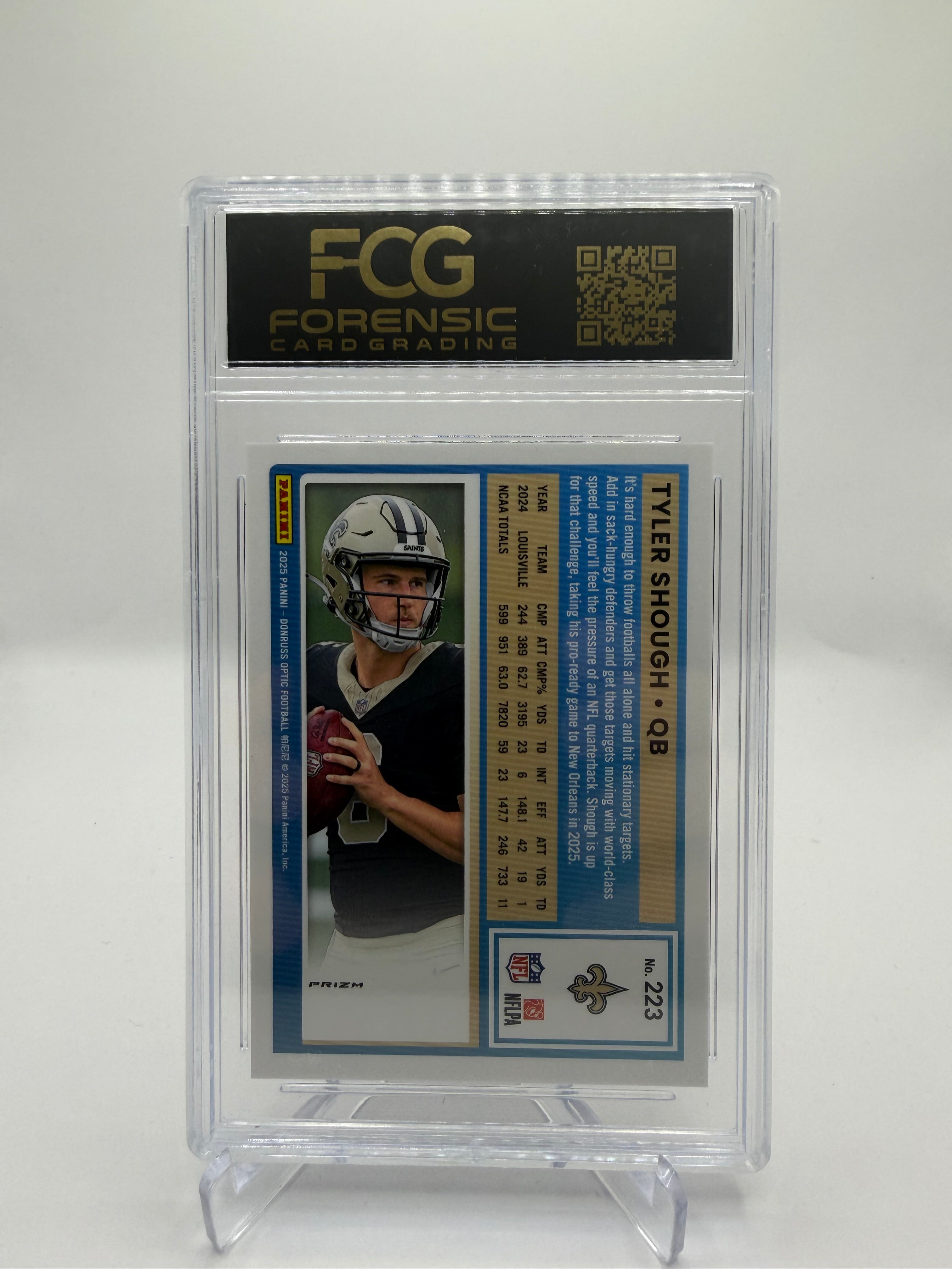 2025 Donruss Optic Football Purple Shock #223 Tyler Shough Rated Rookie FCG Gem Mint 10