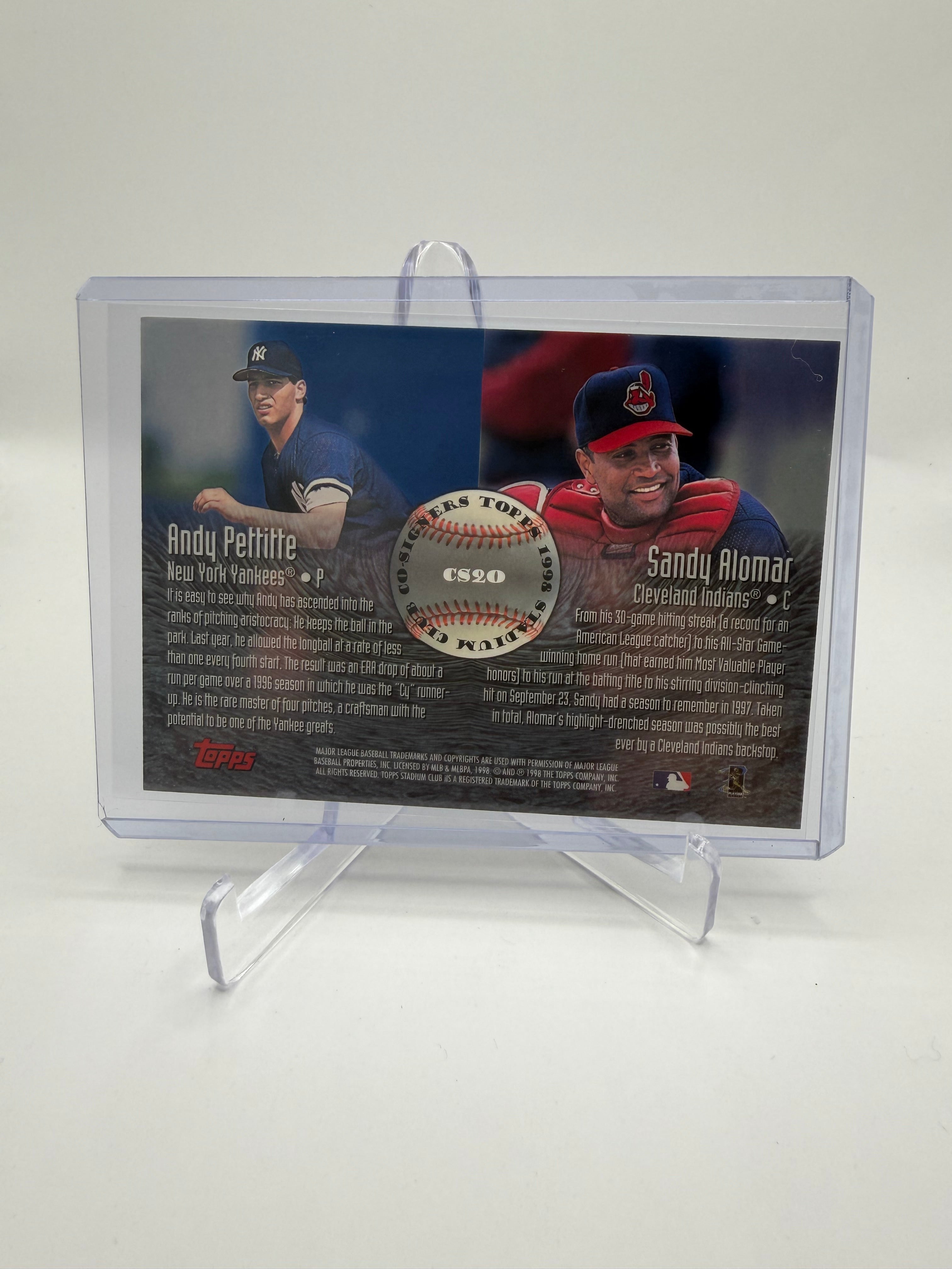 1998 Topps Stadium Club Co-Signers Certified Autograph Issue Andy Pettitte / Sandy Alomar Jr. Dual Autograph #CS20