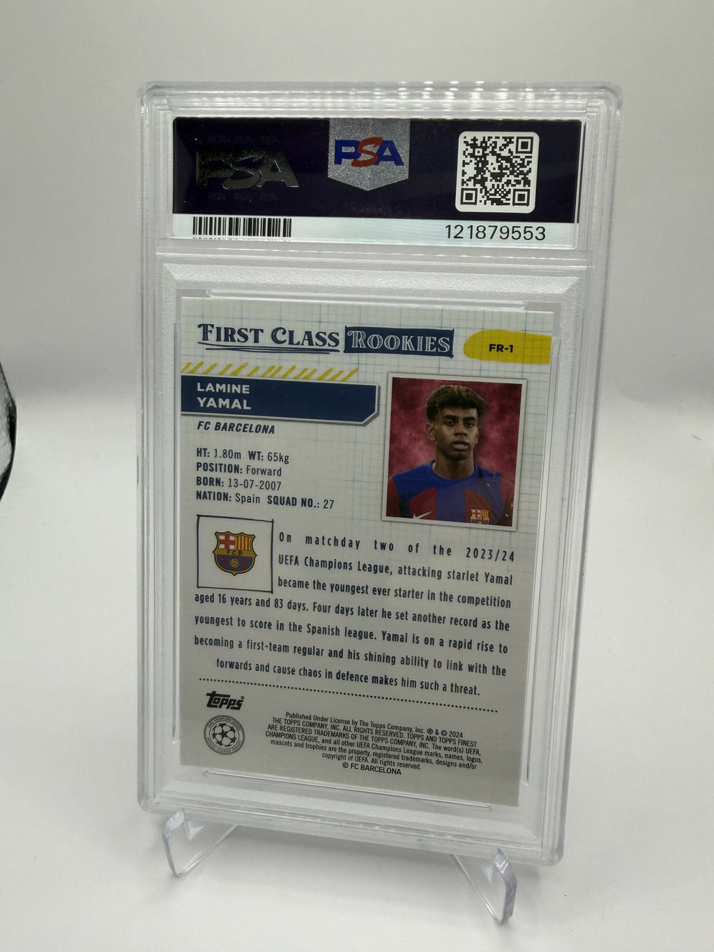2023-2024 Topps Finest UCC Lamine Yamal First Class Rookies PSA 9