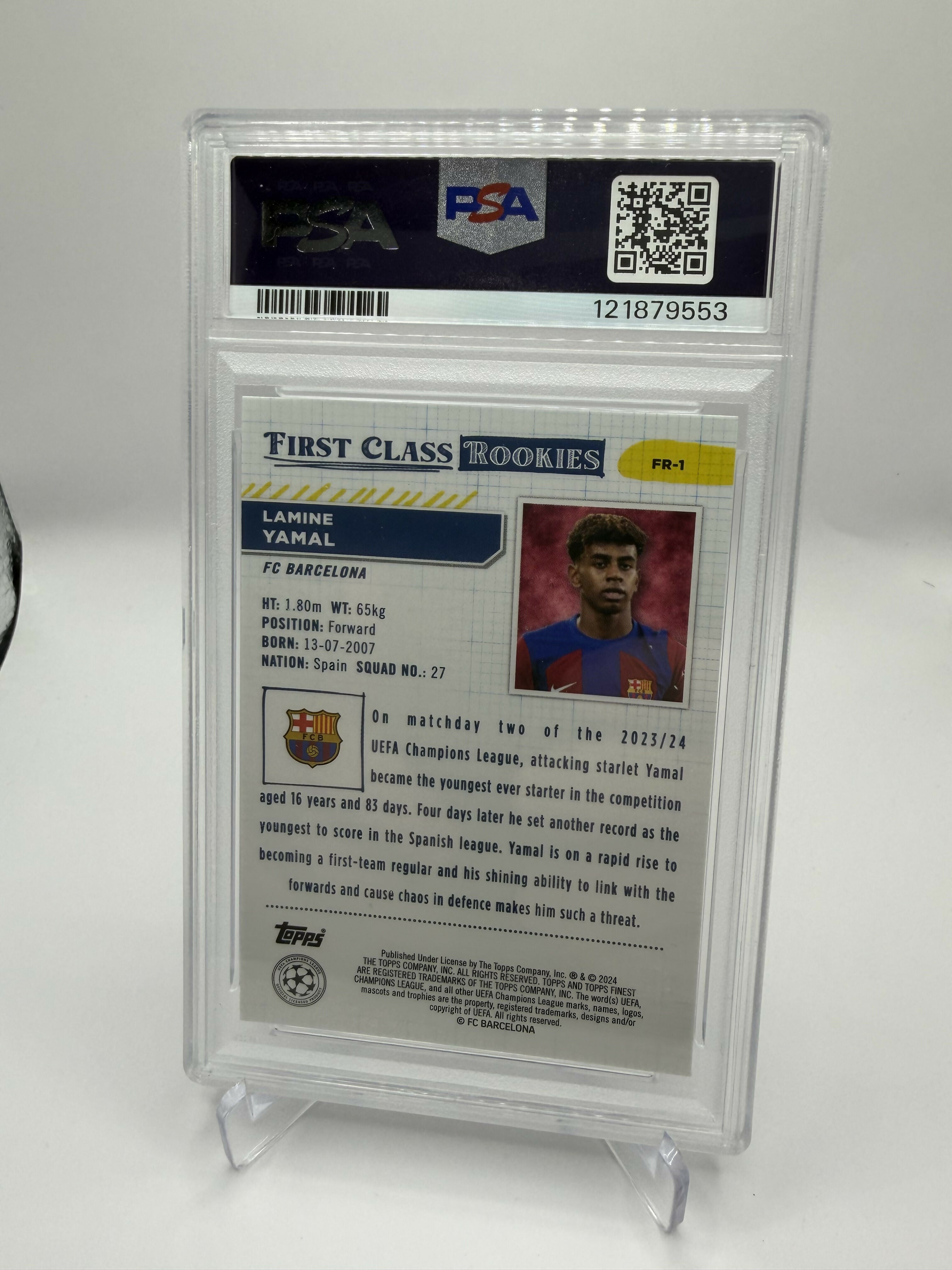 2023-2024 Topps Finest UCC Lamine Yamal First Class Rookies PSA 9