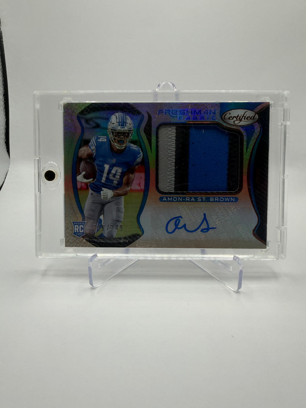 2021 Panini Certified Football Freshman Fabric Mirror Orange Amon-Ra St. Brown Rookie Patch Auto /249 #228