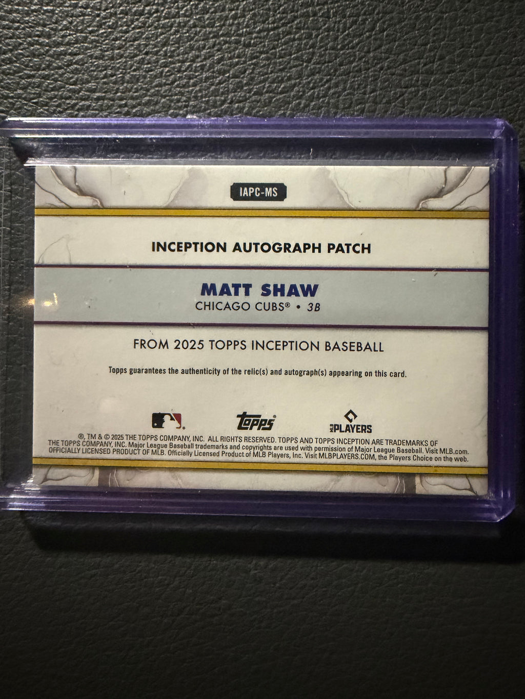 2025 Topps Inception Baseball Matt Shaw Rookie Inception Autograph Patch Green Parallel /125