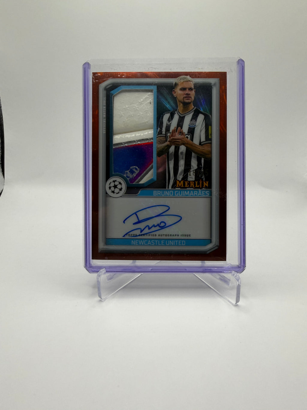 2023-24 Topps Merlin UEFA Club Competitions Bruno Guimarães Merlin's Match Ball Signature Card Autograph Relic #MBC-BG /25