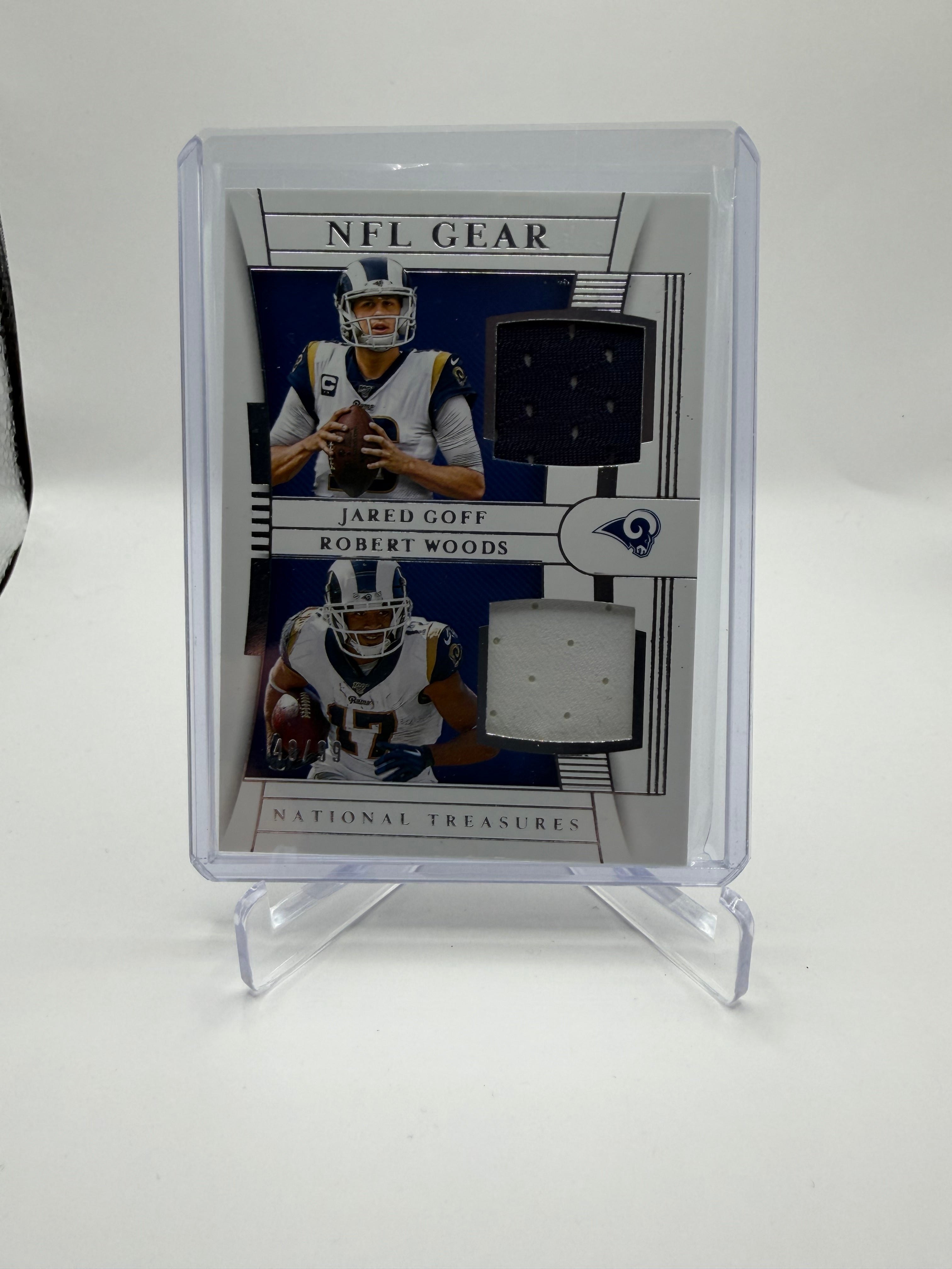 2019 Panini National Treasures Football NFL Gear Combo Materials Jared Goff / Robert Woods Dual Relic #CM-20  /99