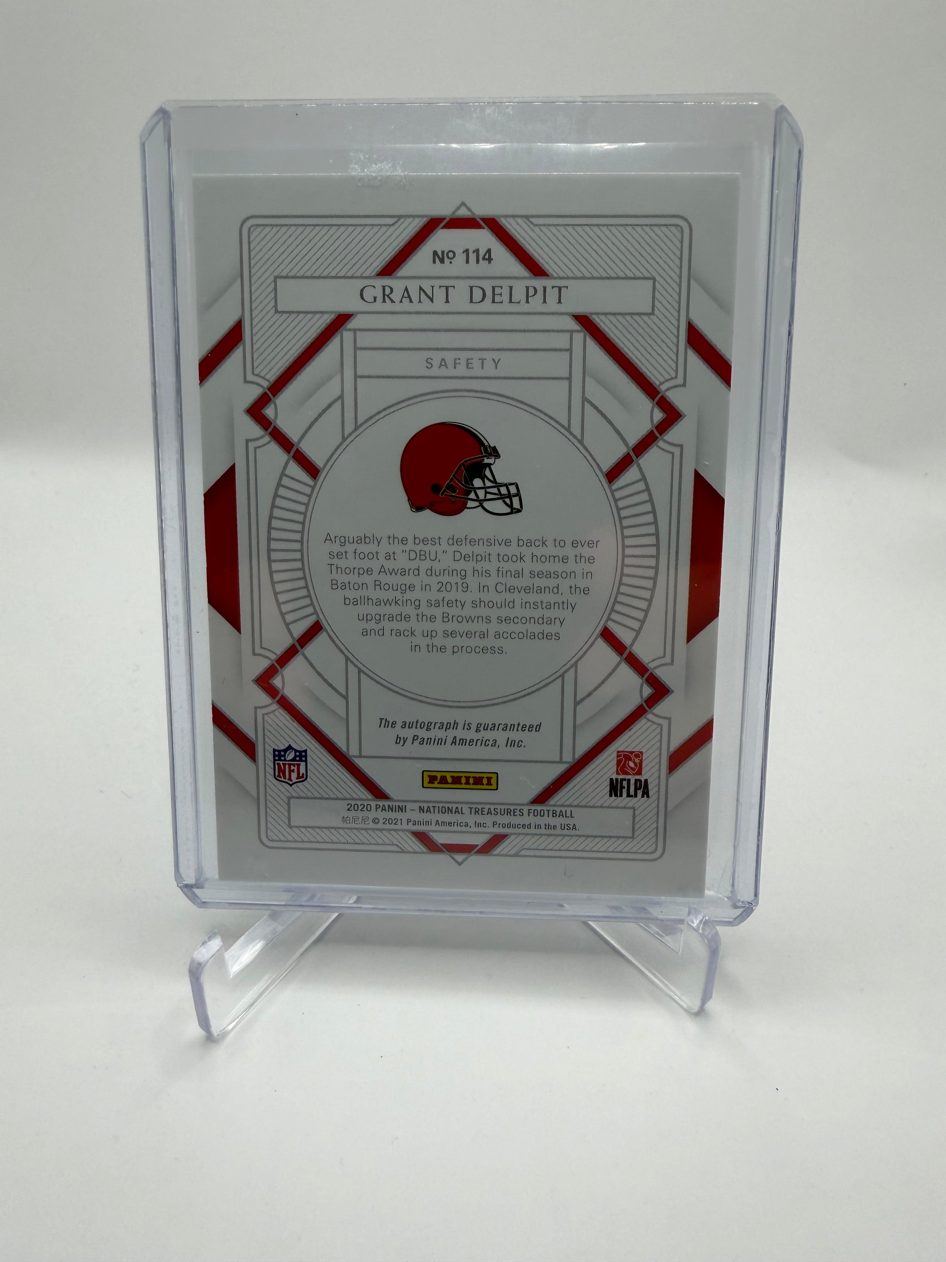 2020 Panini National Treasures Football Grant Delpit Rookie Autograph Silver /99