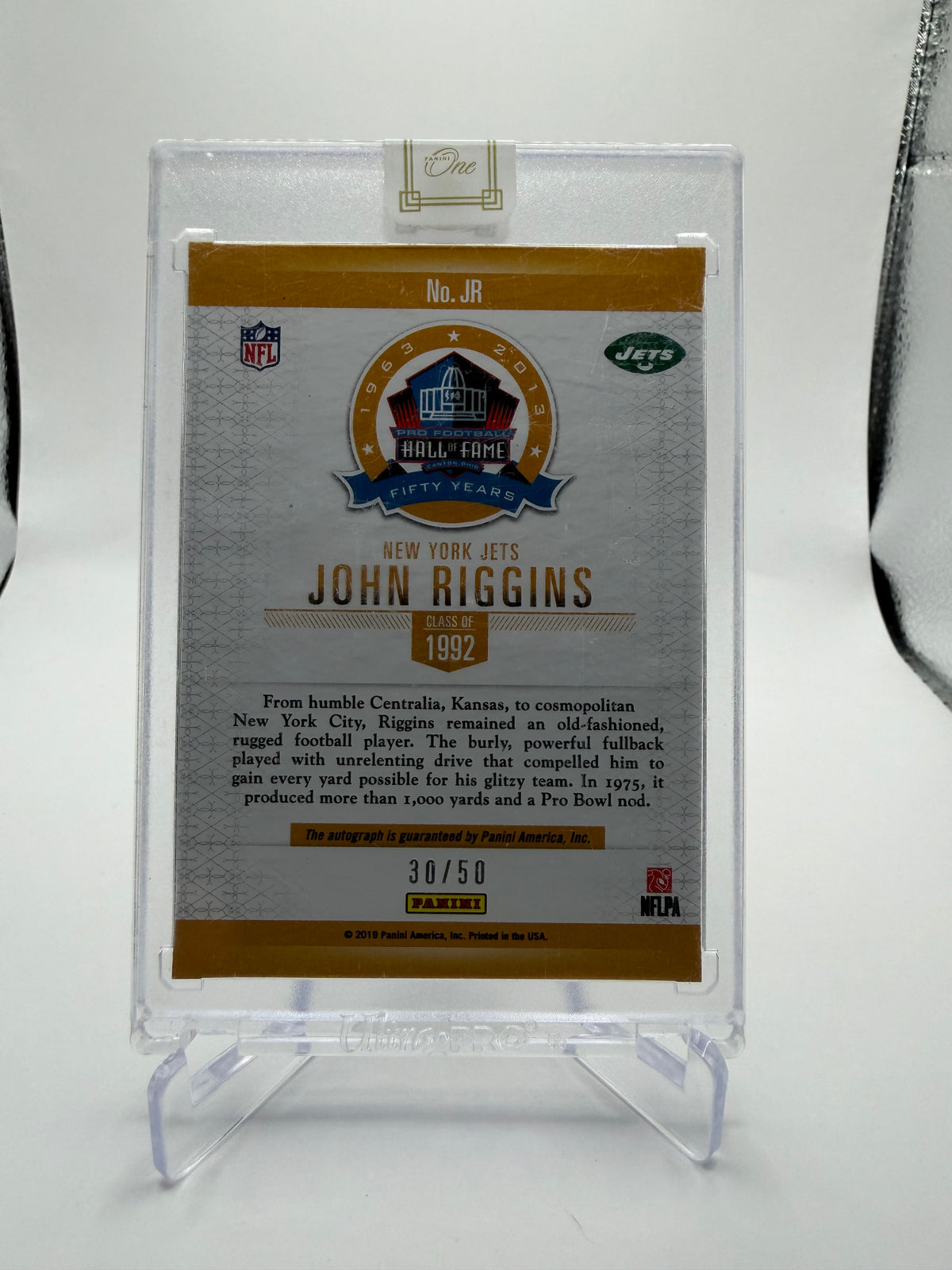 2019 Panini One John Riggins Pro Football Hall of Fame 50 Years Autograph #JR /50
