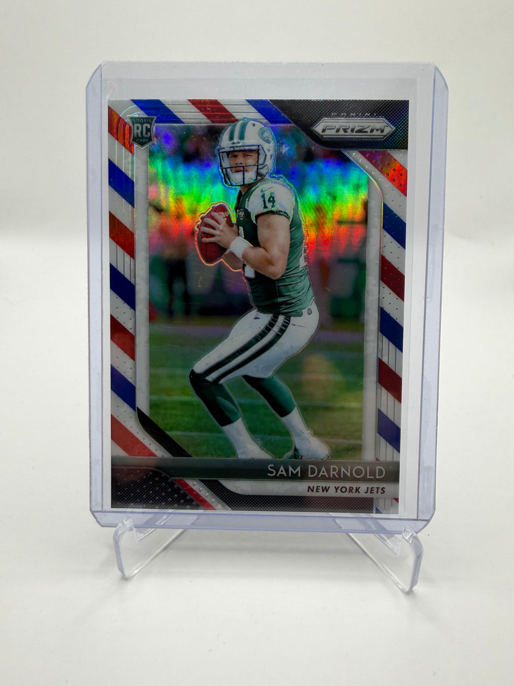 2018 Panini Prizm Football Sam Darnold Red White Blue Prizm Rookie Card #203