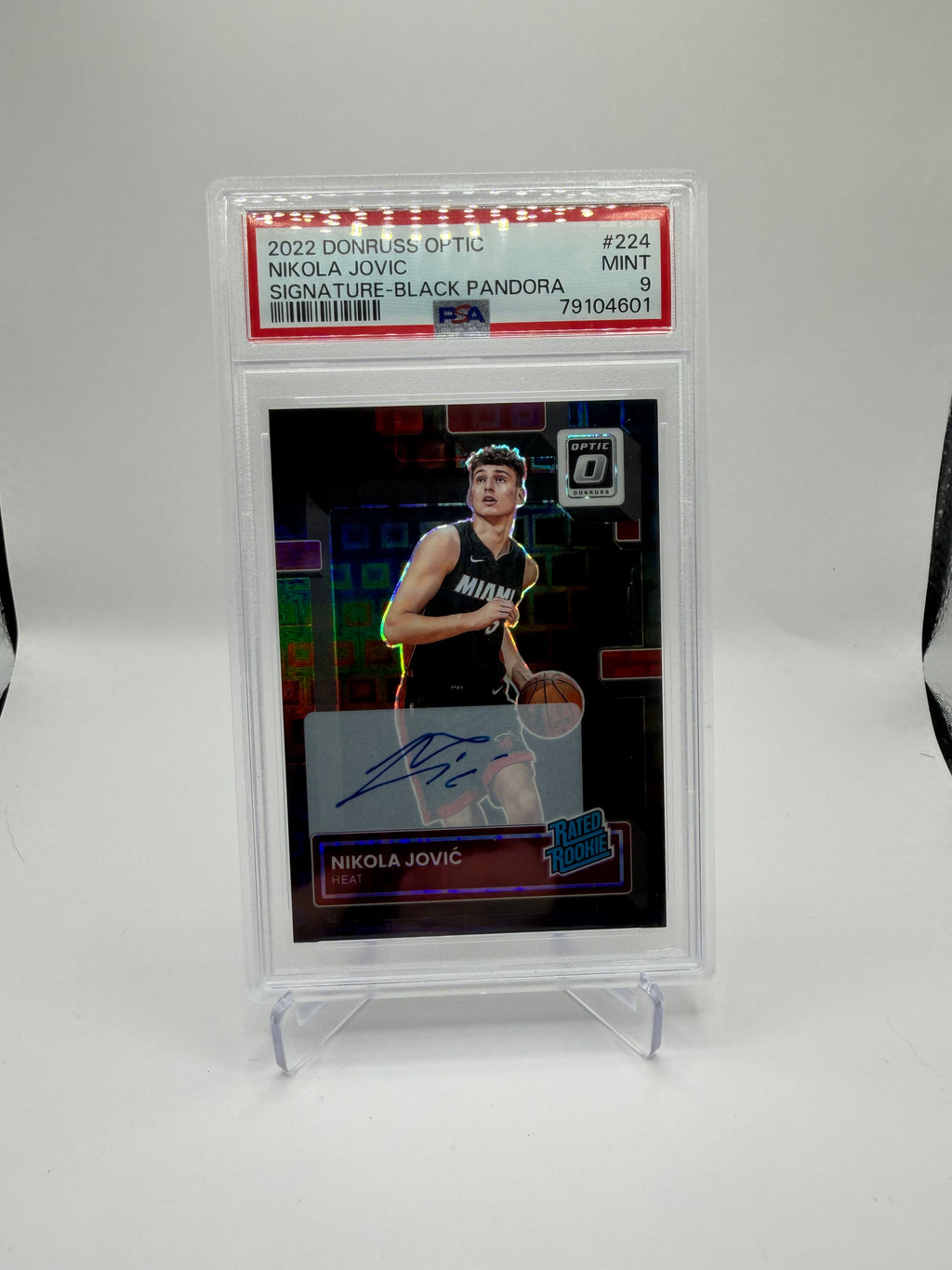 2022-23 Panini Donruss Optic Rated Rookie Signatures Black Pandora Nikola Jovic Autograph /25 PSA 9 #224