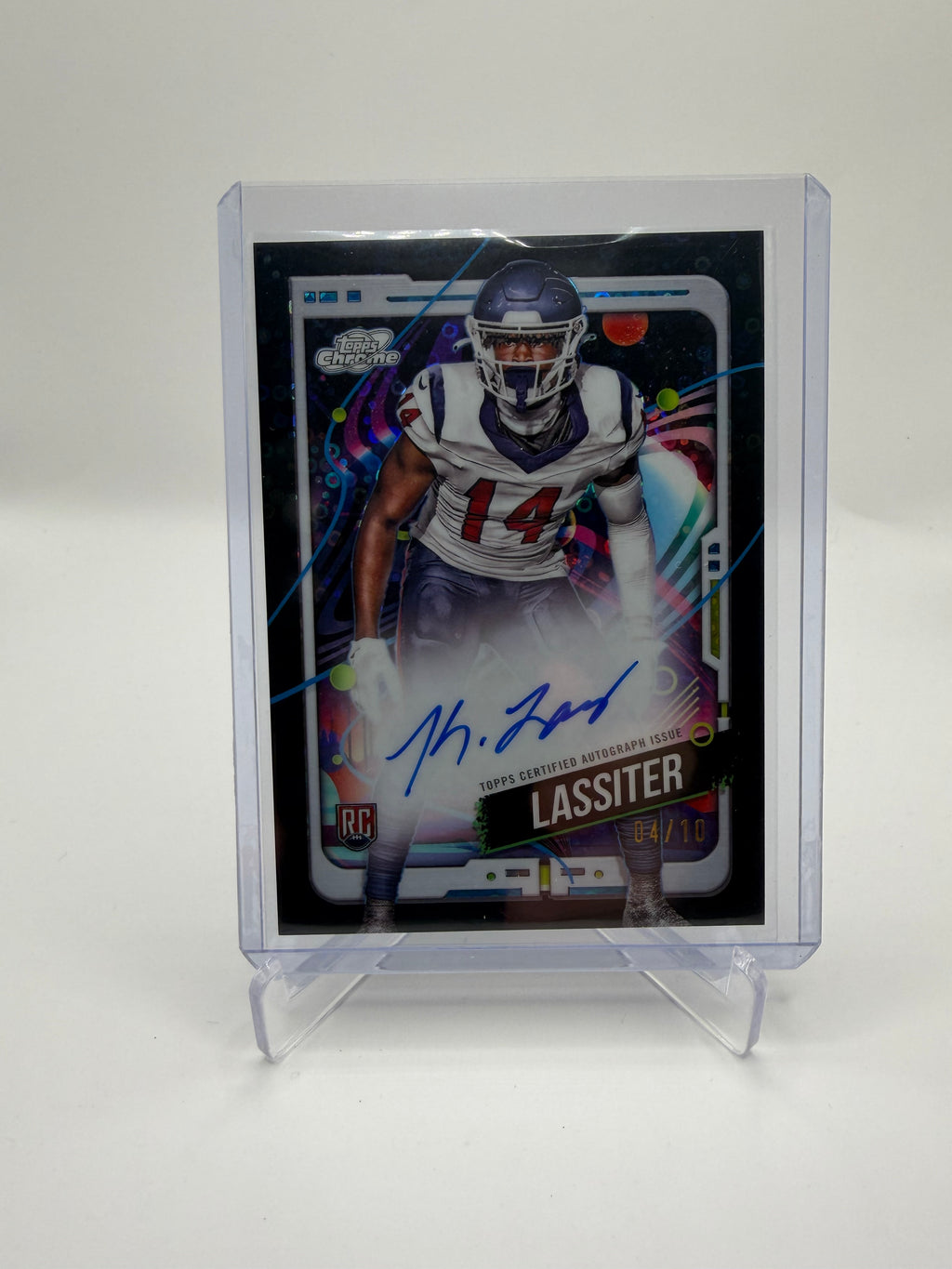 2024 Topps Cosmic Chrome Football Cosmic Chrome Autograph Variation Black Eclipse Refractor #CCA-KL Kamari Lassiter Rookie Auto /10