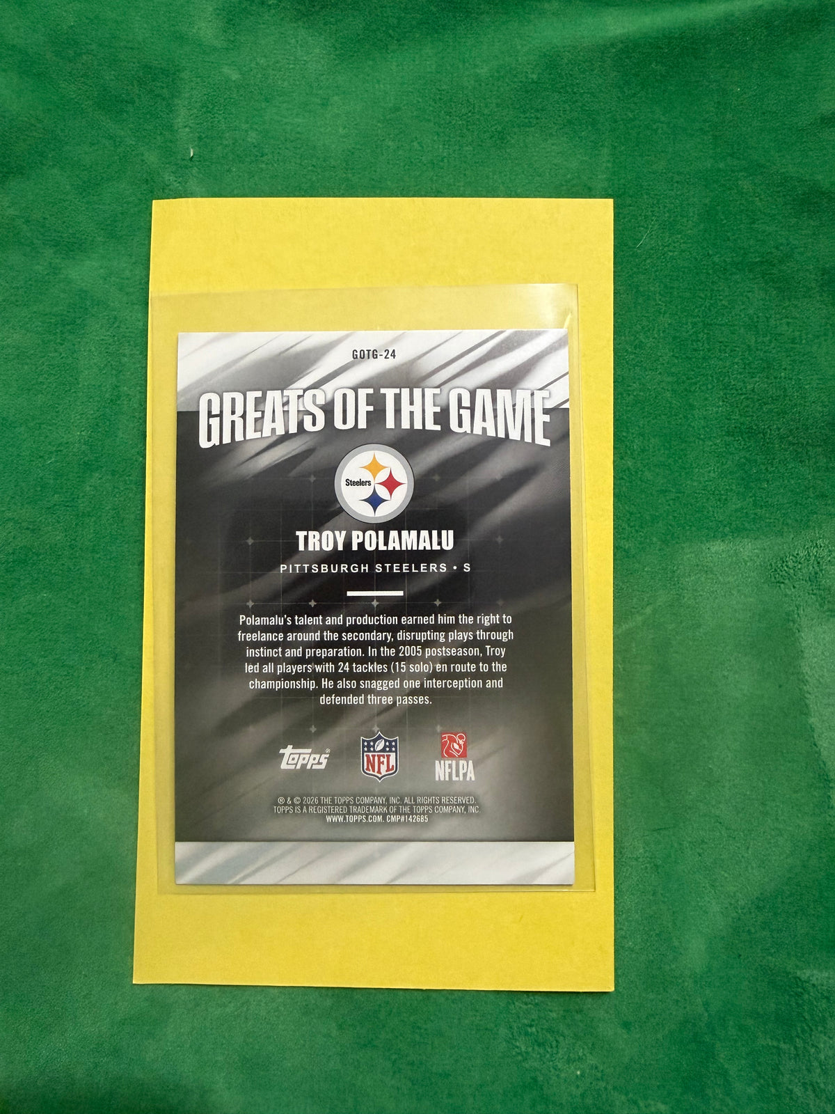 2026 Topps Football Greats of the Game Pink Crackle Foil Troy Polamalu #GOTG-24