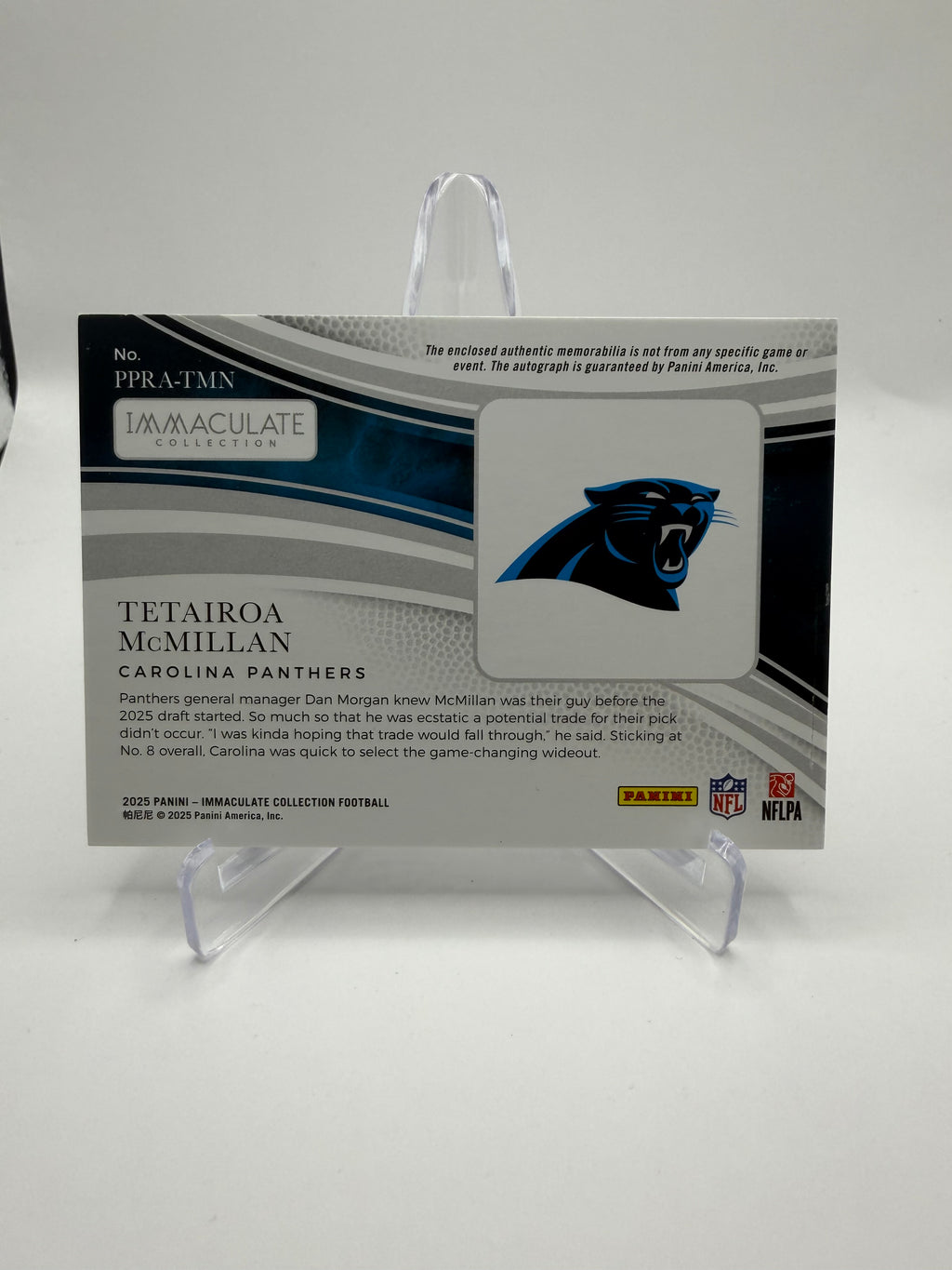2025 Panini Immaculate Collection Football Premium Patch Rookie Autographs Tetairoa McMillan RC Auto Relic /99