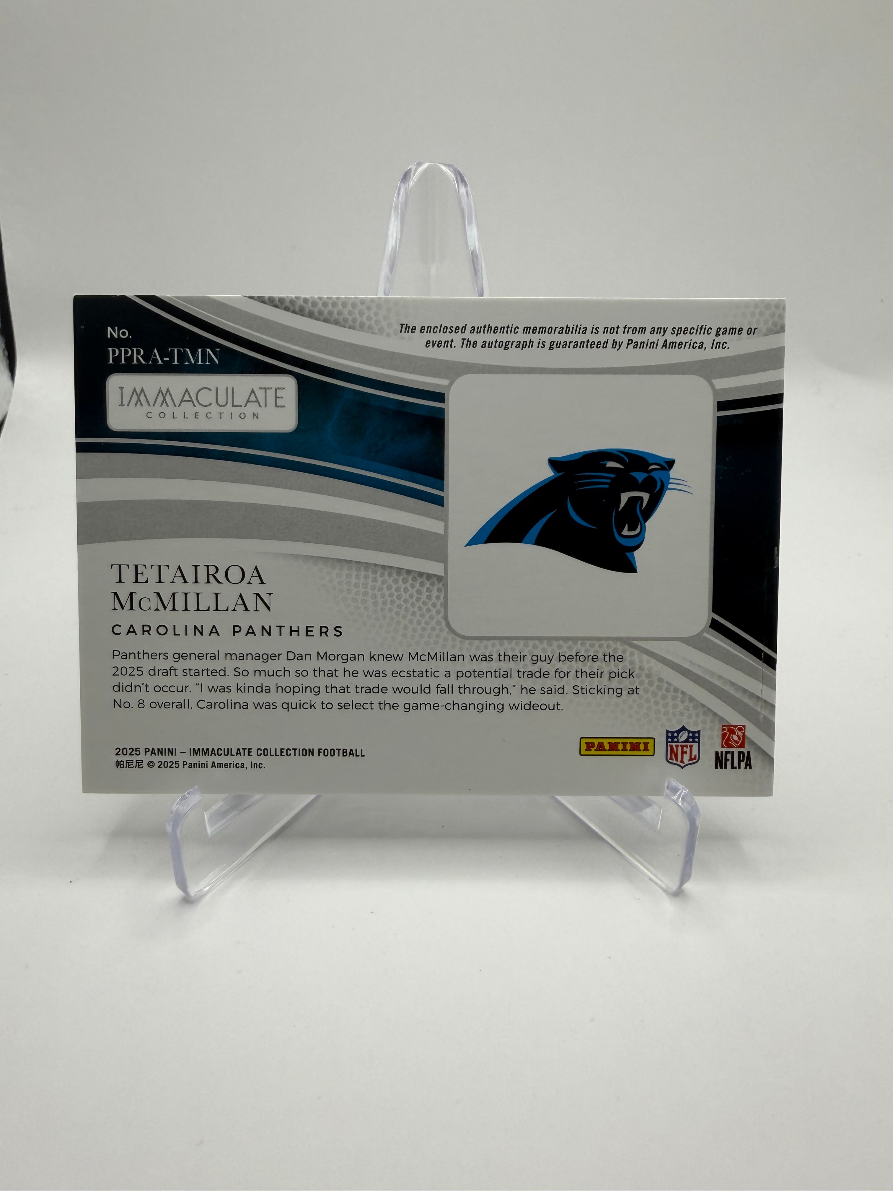 2025 Panini Immaculate Collection Football Premium Patch Rookie Autographs Tetairoa McMillan RC Auto Relic /99
