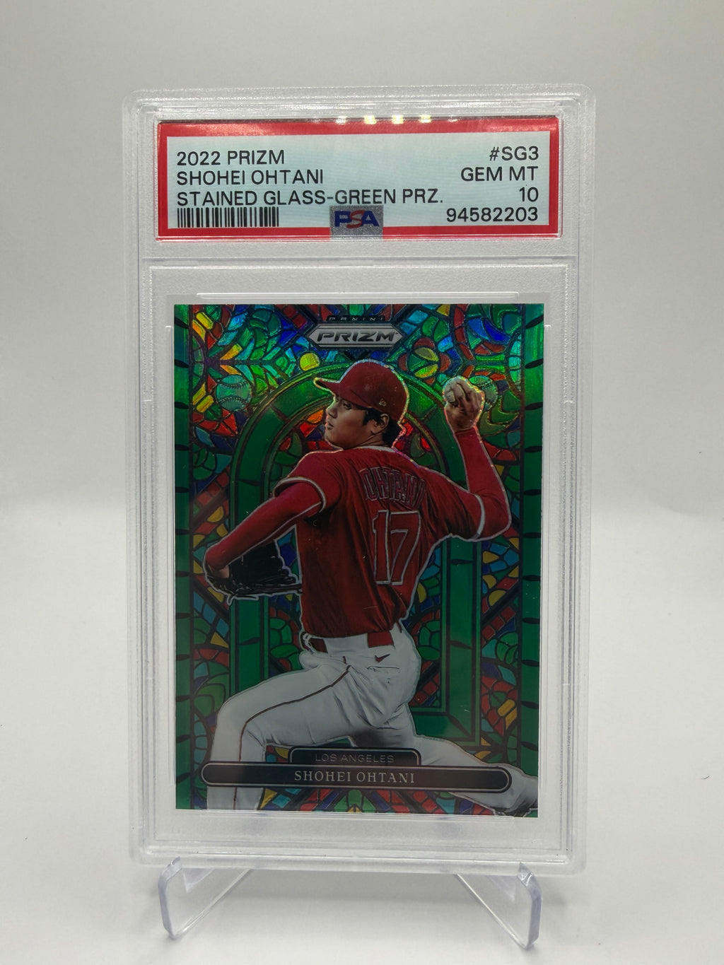 2022 Panini Prizm Baseball Shohei Ohtani Stained Glass Green Prizm #SG-3 PSA 10
