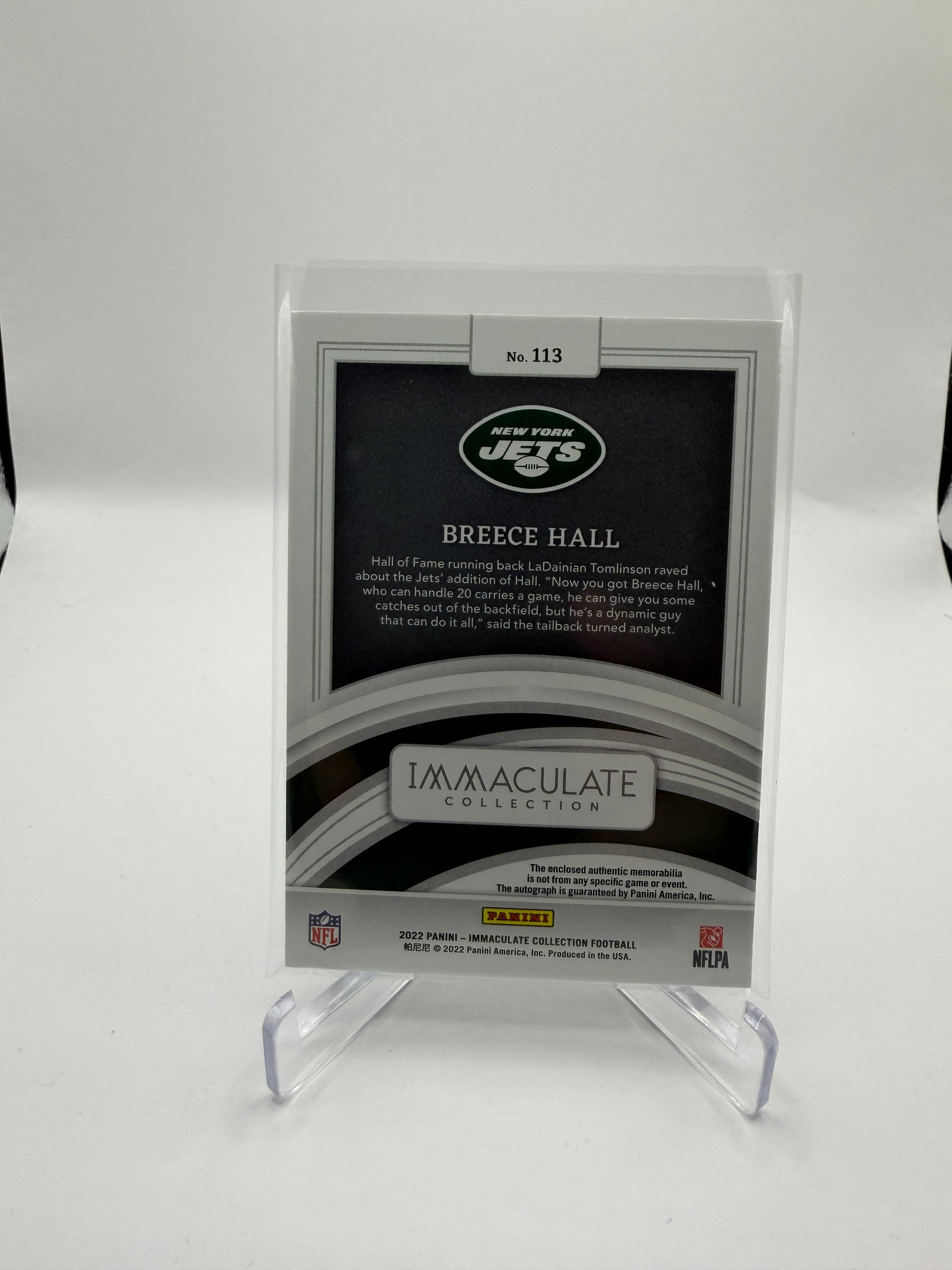 2022 Panini Immaculate Collection Football Breece Hall Rookie Patch Autograph Premium /18 #113