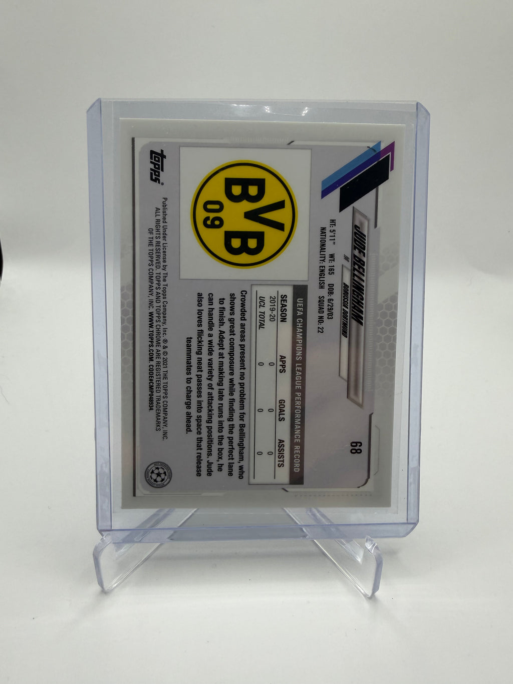 2020-21 Topps Chrome UEFA Champions League Jude Bellingham Rookie Card #68 Base Chrome