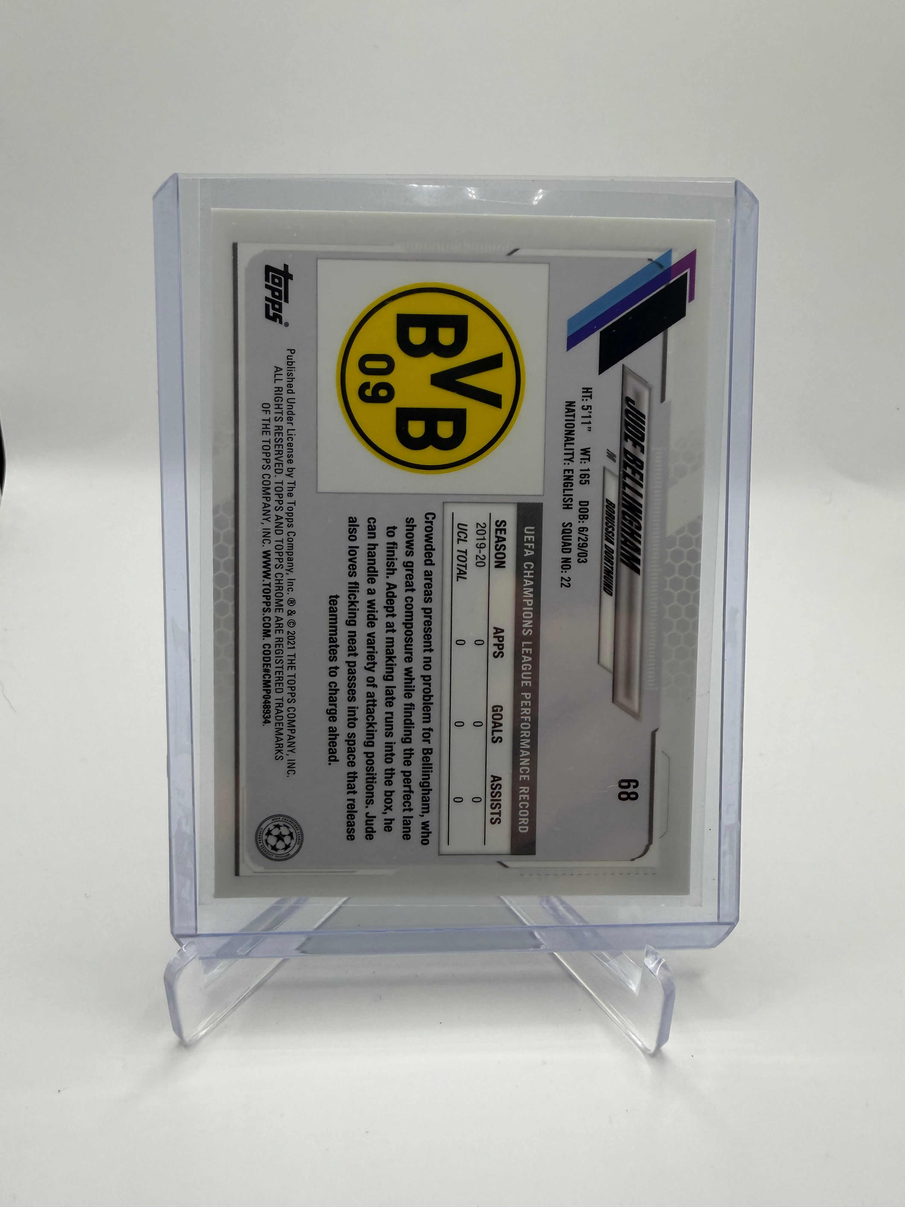 2020-21 Topps Chrome UEFA Champions League Jude Bellingham Rookie Card #68 Base Chrome