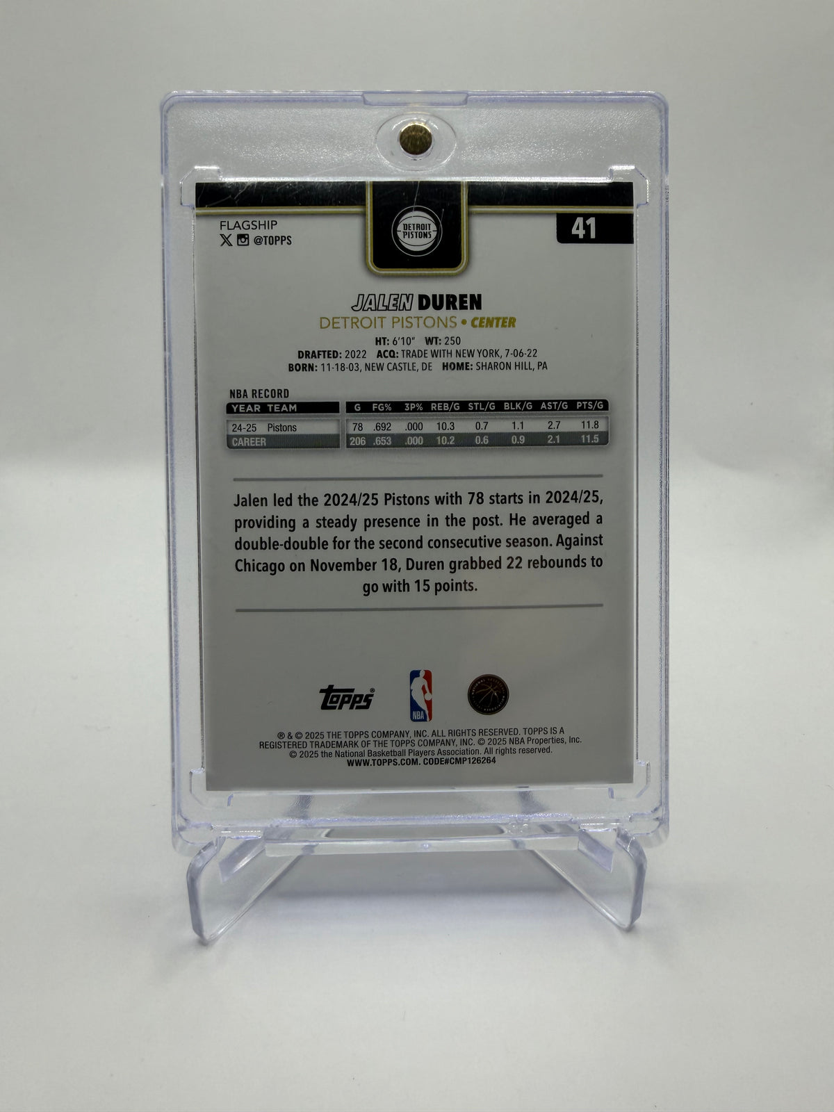 2024-25 Topps Flagship Basketball Jalen Duren Blackout /50 #41