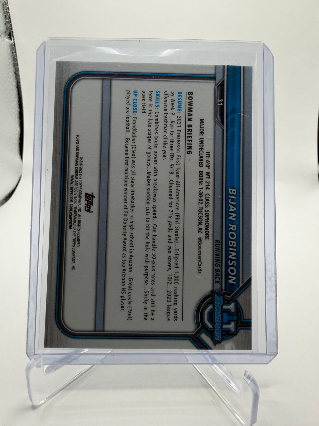 2022 Bowman University Chrome Football Bijan Robinson 1st Bowman Blue Refractor /199 #31