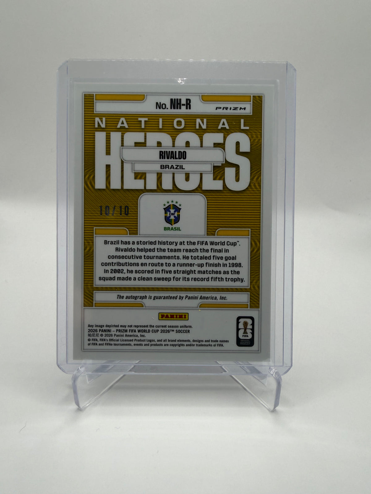 2026 Panini Prizm FIFA World Cup 2026 Rivaldo National Heroes Autographs Gold Prizm /10 #NH-R