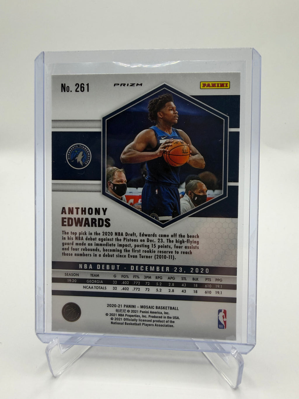 2020-21 Panini Mosaic Basketball Anthony Edwards NBA Debut Rookie Reactive Blue Mosaic Prizm #261
