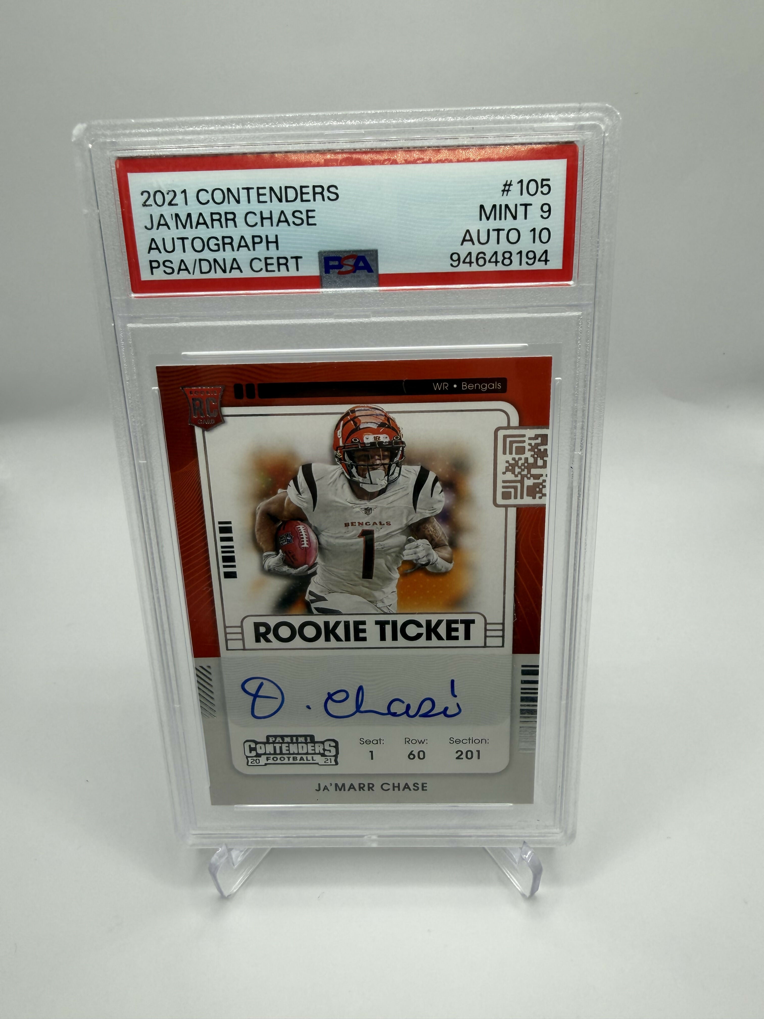 2021 Panini Contenders Jamar Chase Rookie Ticket Auto PSA 9