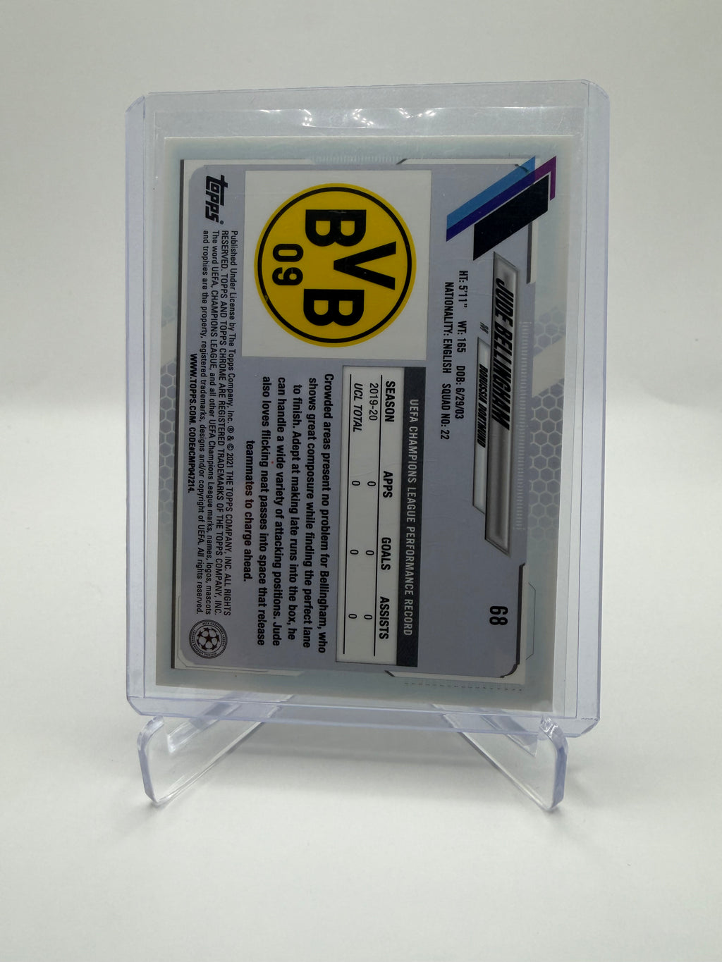 2020-21 Topps Chrome UEFA Champions League Sapphire Edition Jude Bellingham Rookie #68