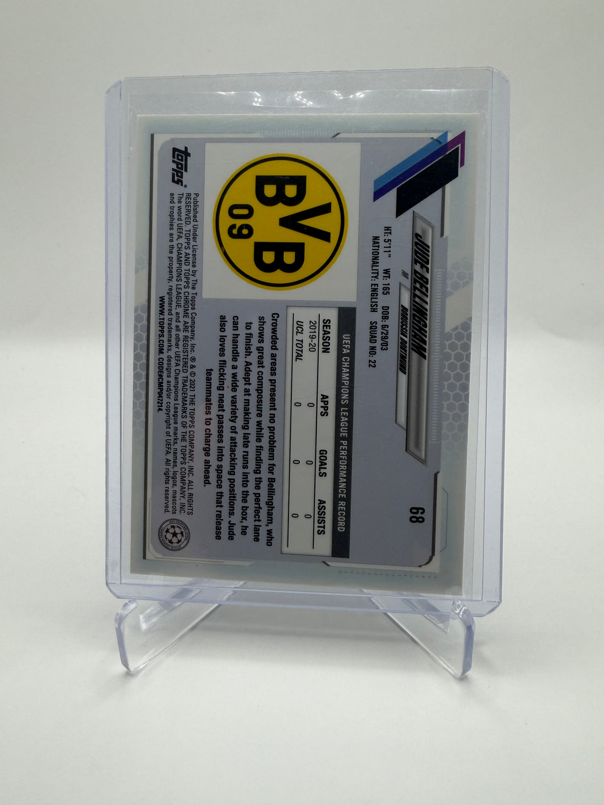 2020-21 Topps Chrome UEFA Champions League Sapphire Edition Jude Bellingham Rookie #68