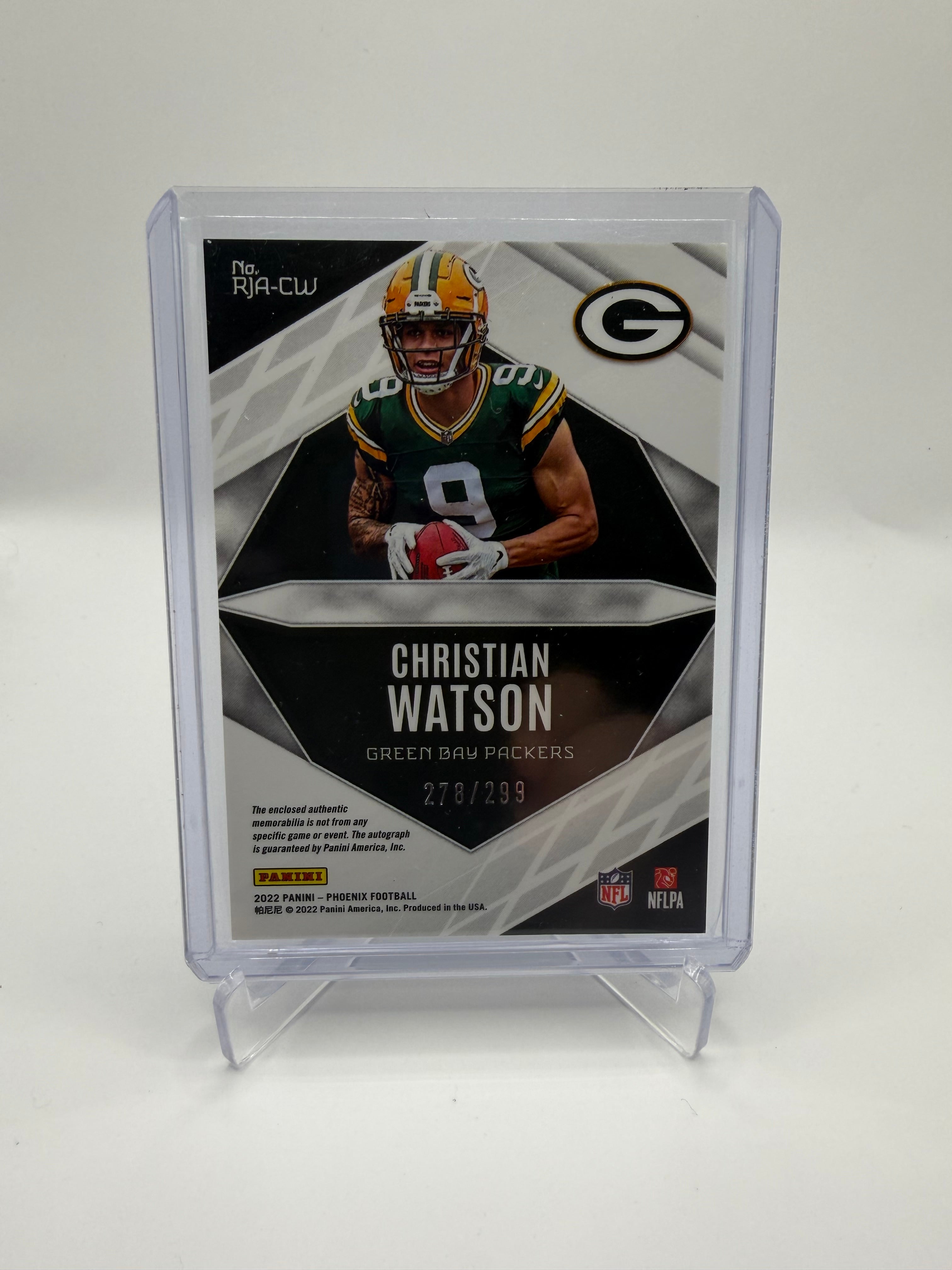 2022 Panini Phoenix Football Christian Watson Rookie Jumbo Jersey Autograph #RJA-CW Base /299