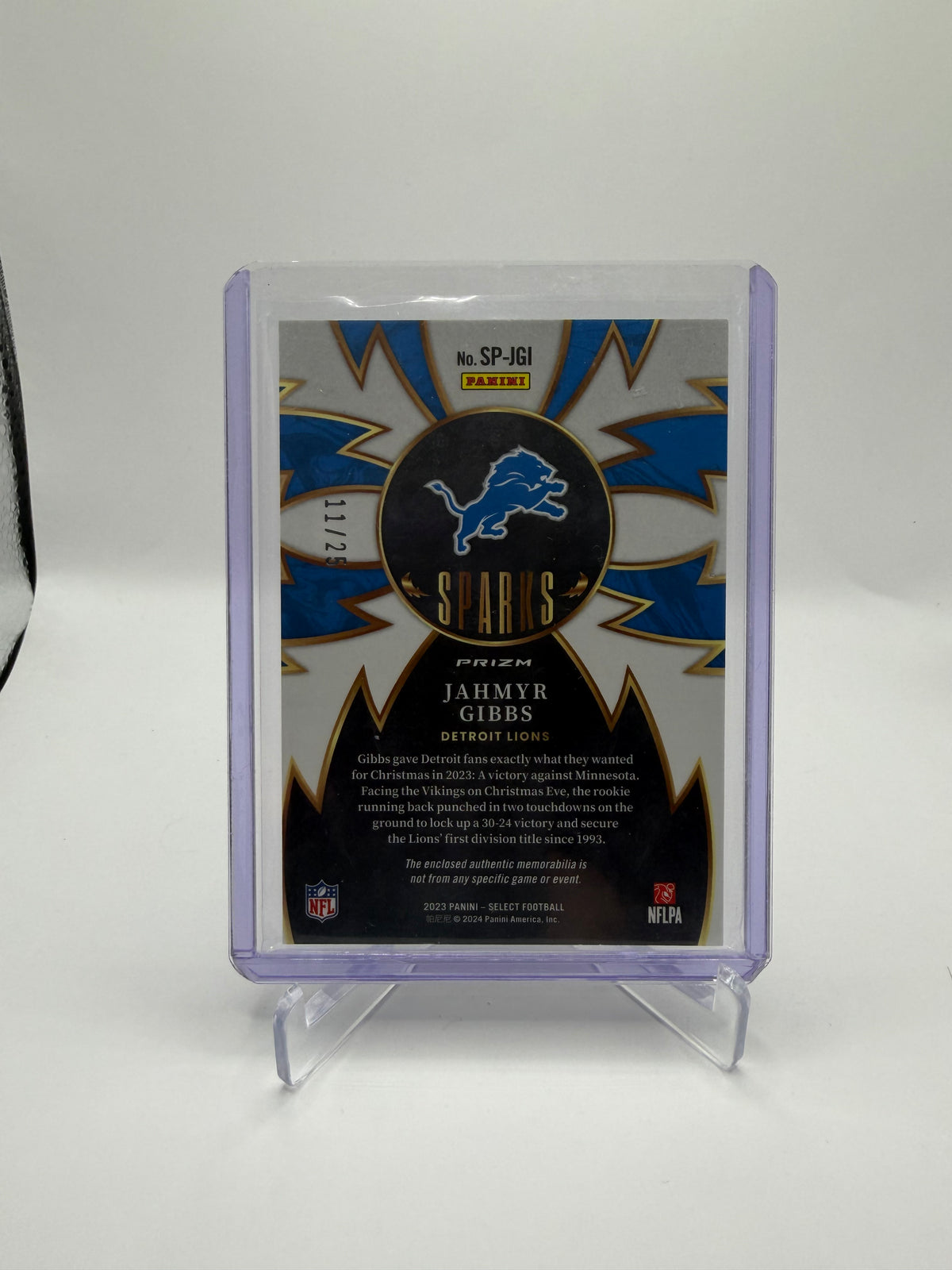 2023 Panini Select Football Jahmyr Gibbs Sparks Tie-Dye Prizm Rookie Memorabilia #SP-JGI /25