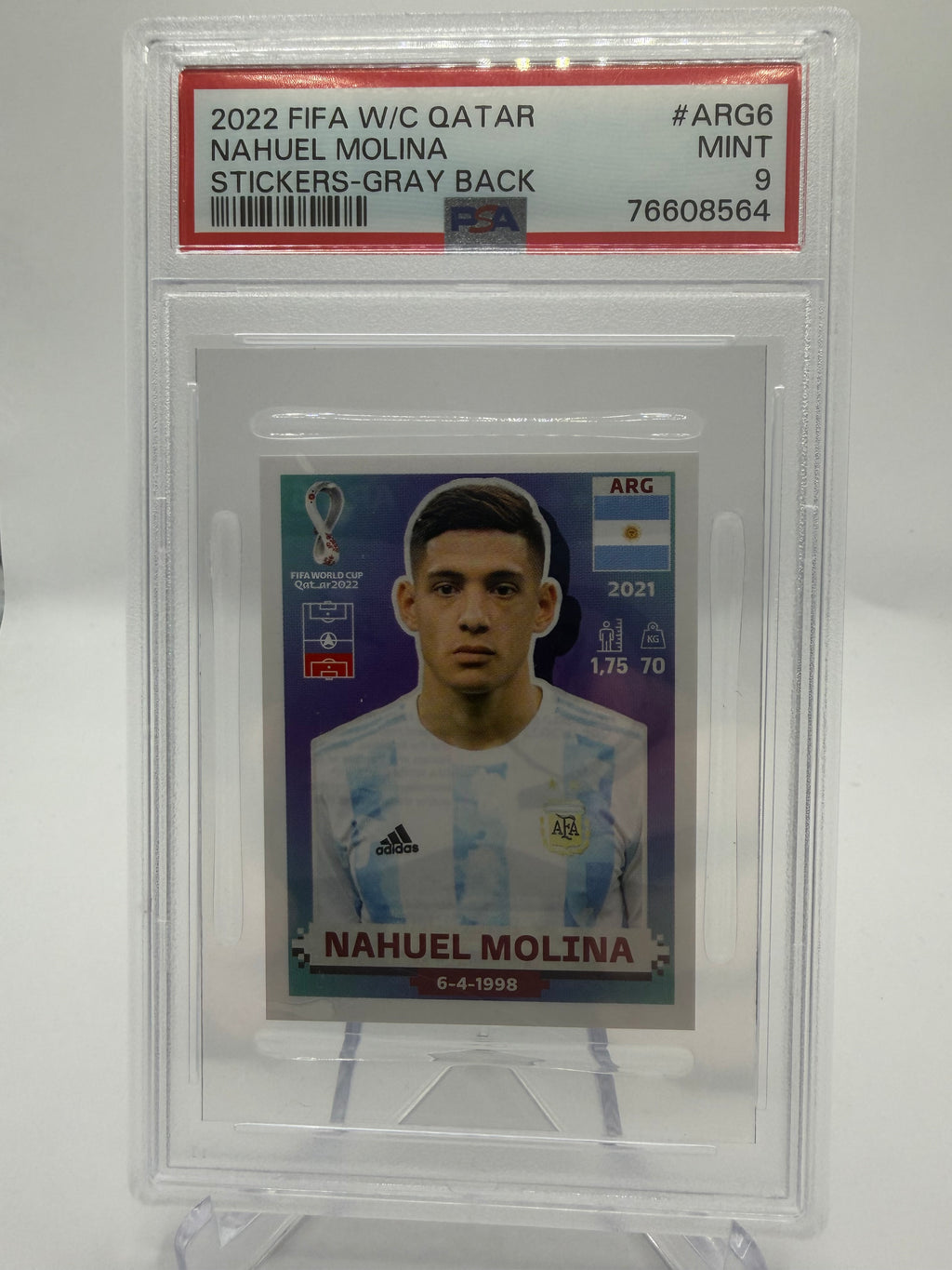 2022 Panini FIFA World Cup Qatar Stickers Gray Back Nahuel Molina #ARG6 PSA 9