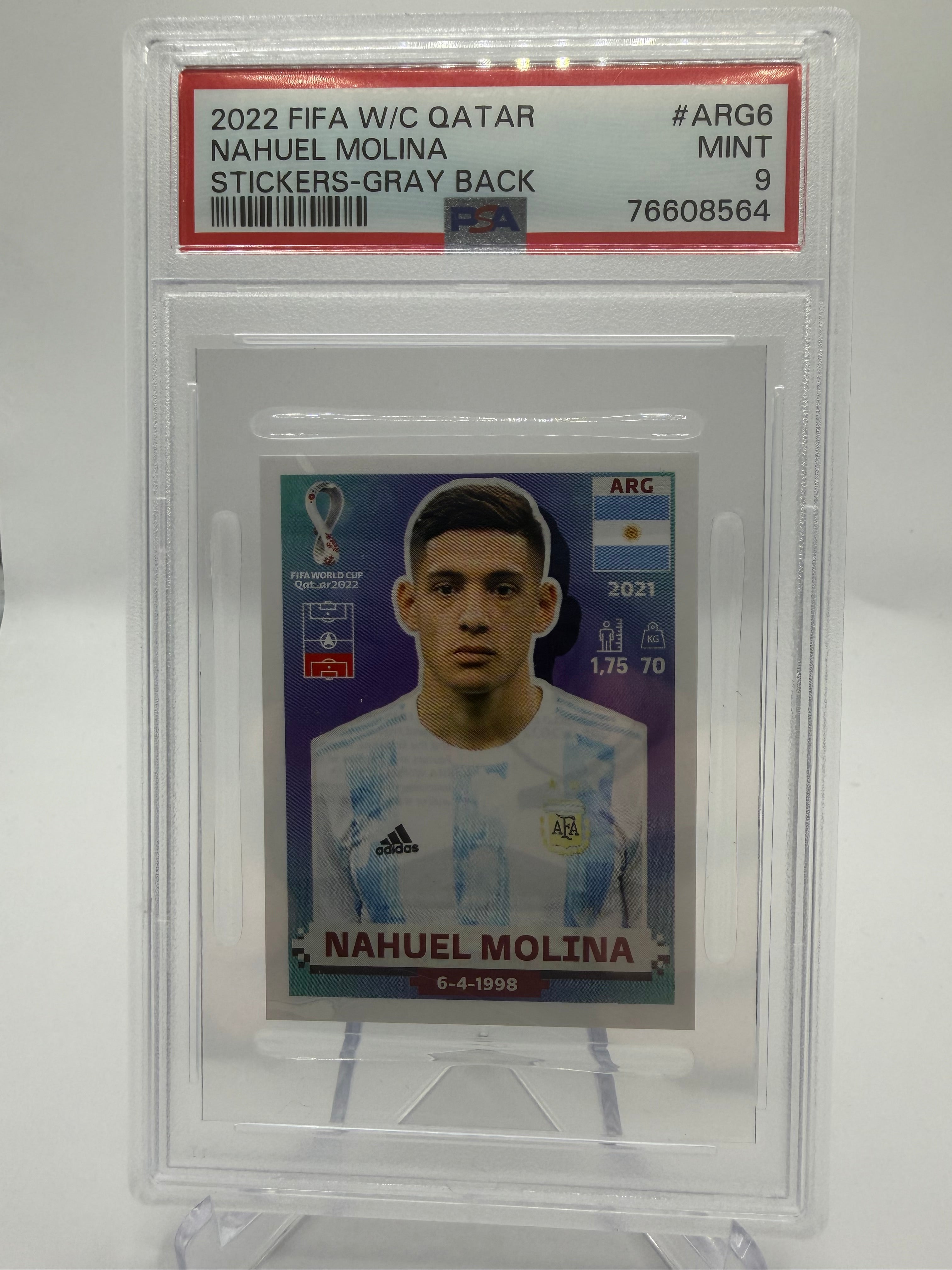 2022 Panini FIFA World Cup Qatar Stickers Gray Back Nahuel Molina #ARG6 PSA 9