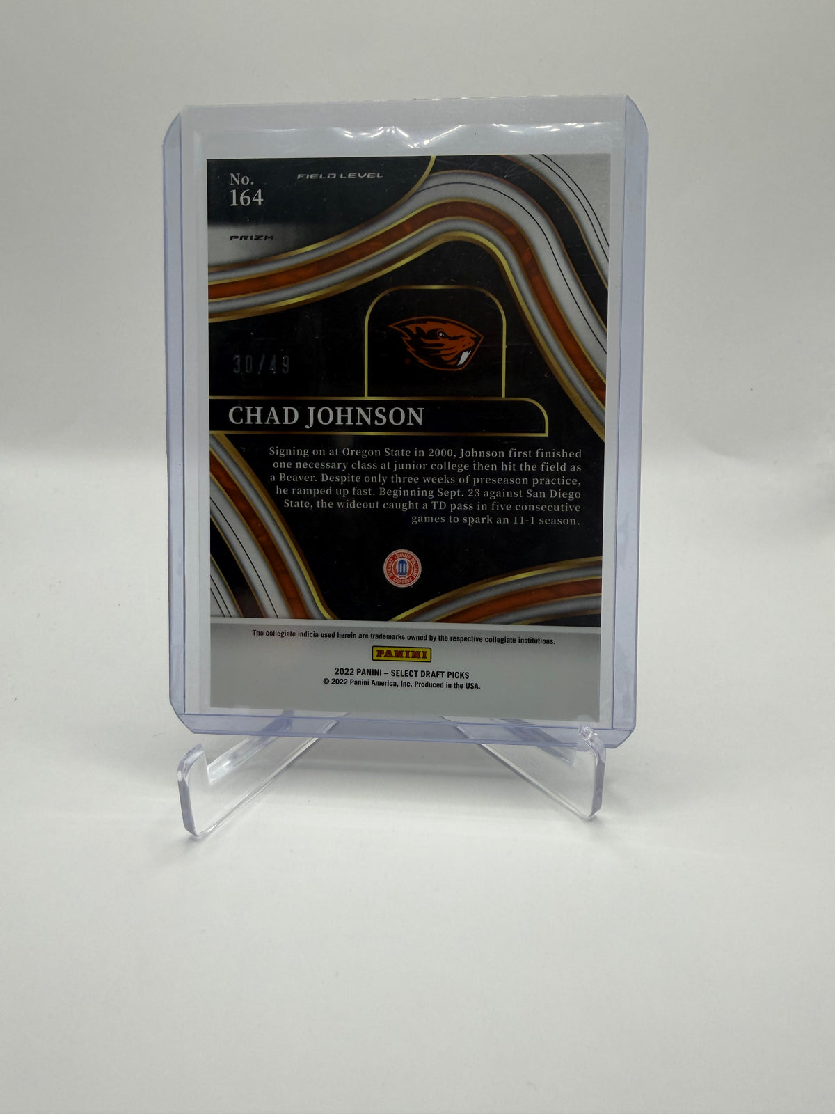 2022 Panini Select Draft Picks Chad Johnson Field Level Orange Pulsar Prizm #164 /49