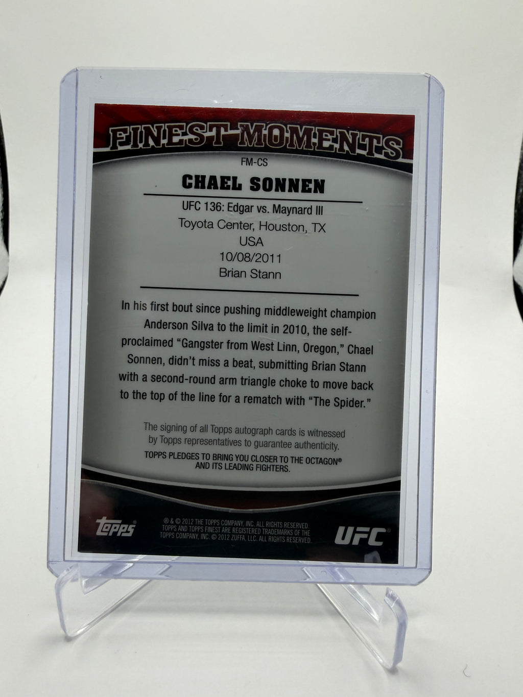 2012 Topps UFC Finest Chael Sonnen Finest Moments Autograph #FM-CS