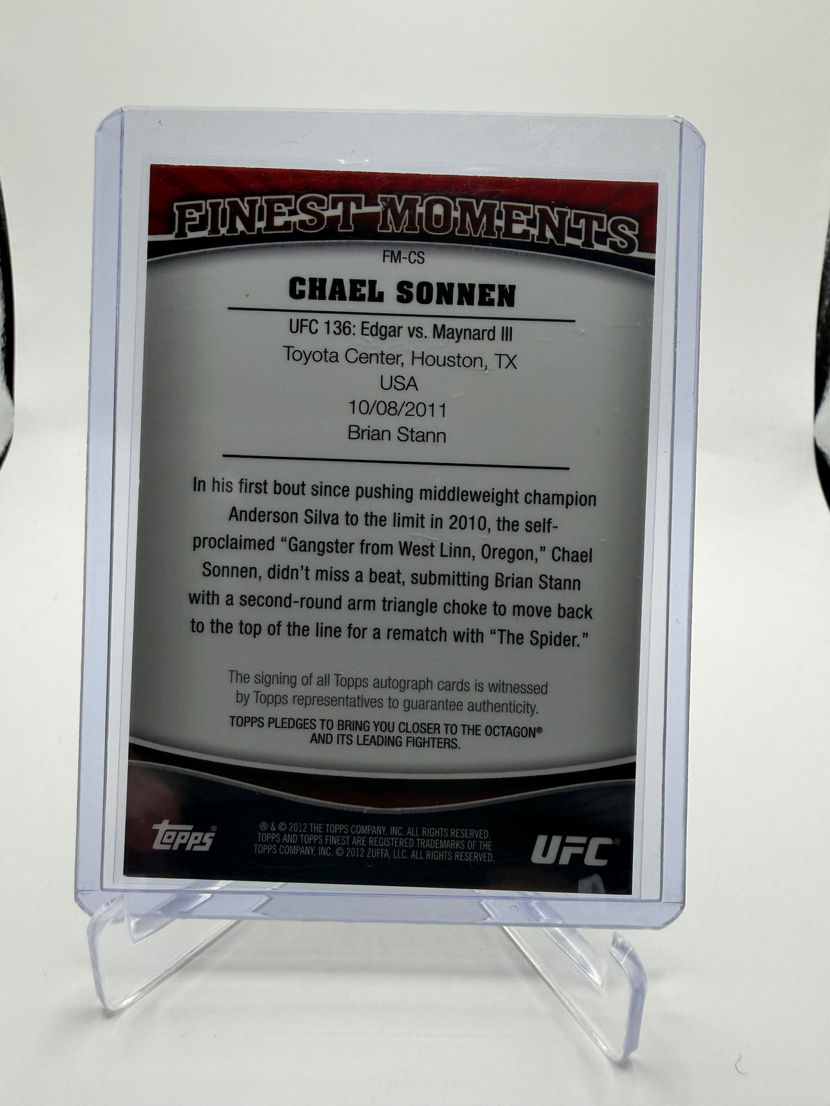 2012 Topps UFC Finest Chael Sonnen Finest Moments Autograph #FM-CS