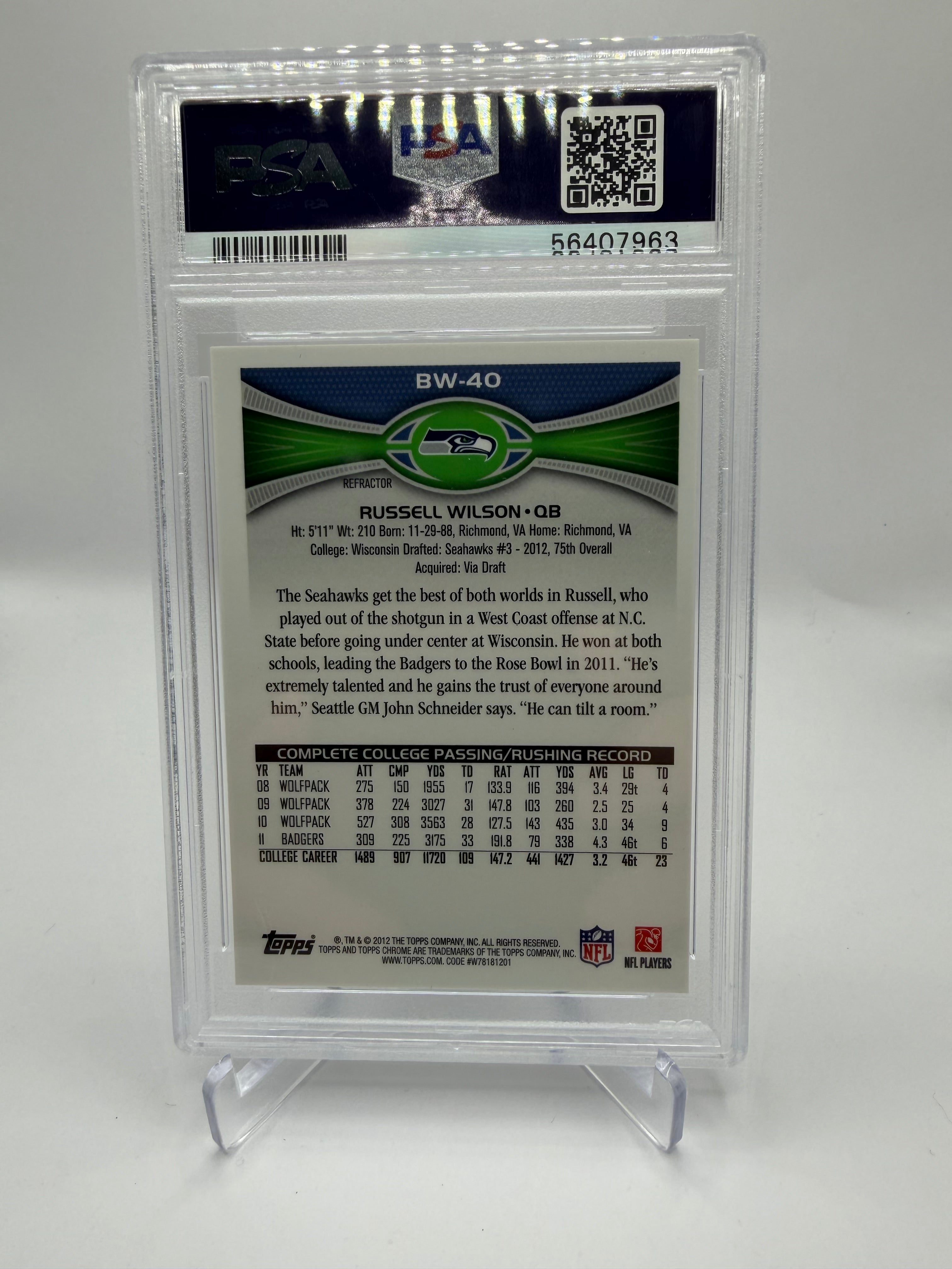 2012 Topps Chrome Russell Wilson Rookie Blue Wave Refractor #BW-40 PSA 8.5