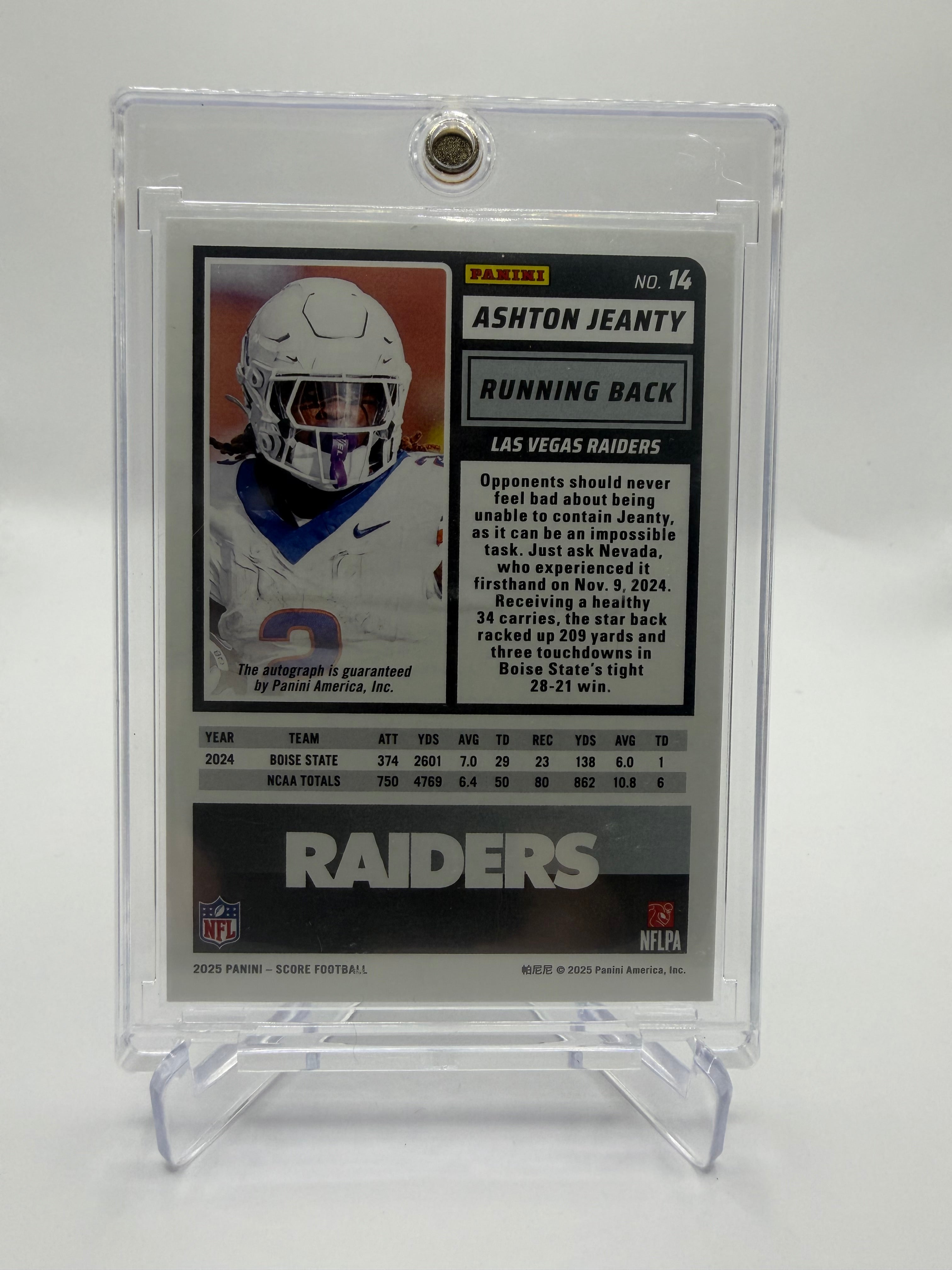 2025 Panini Score Football Ashton Jeanty Rookie Autograph Artist's Proof Blue #14 /35