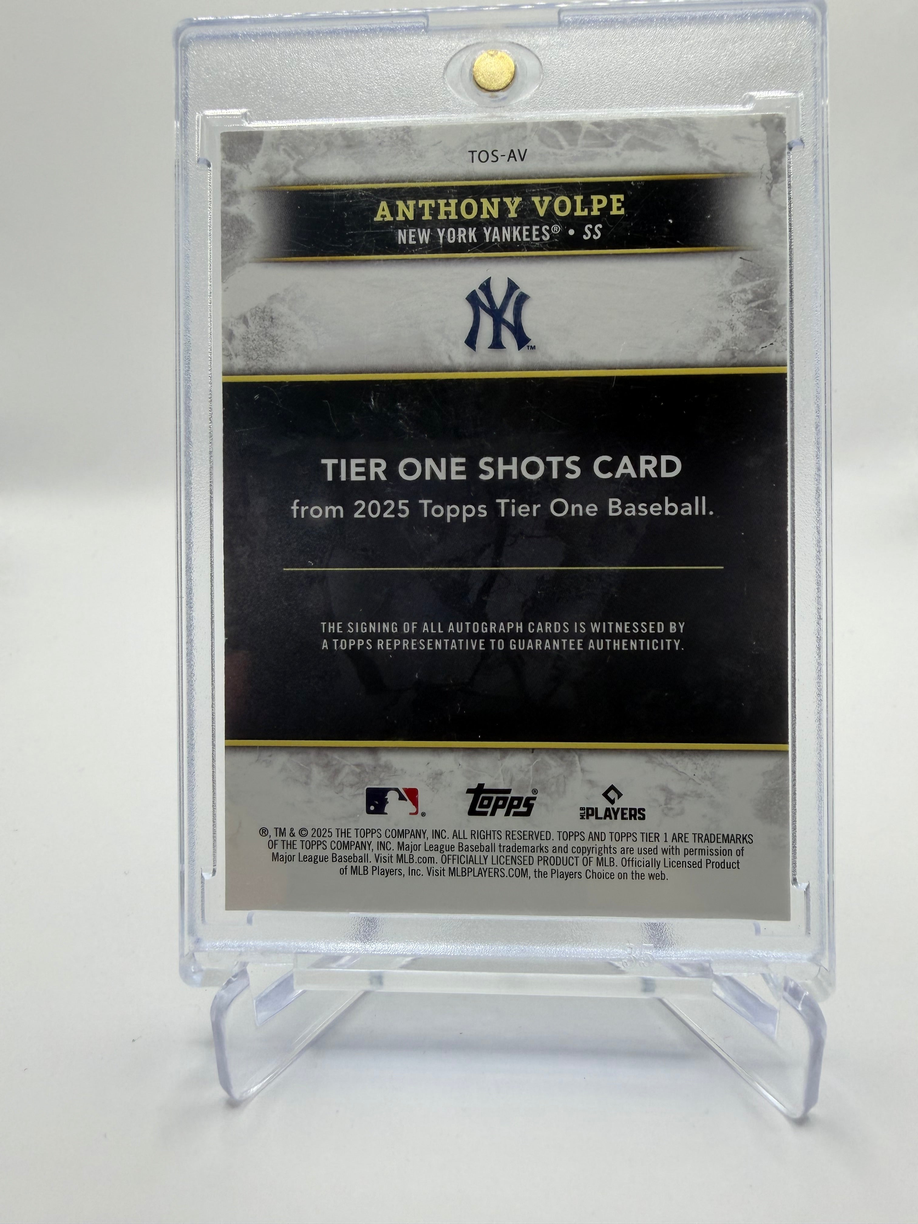 2025 Topps Tier One Baseball Tier One Shots Autographs Green Parallel Anthony Volpe #TOS-AV Autograph /49