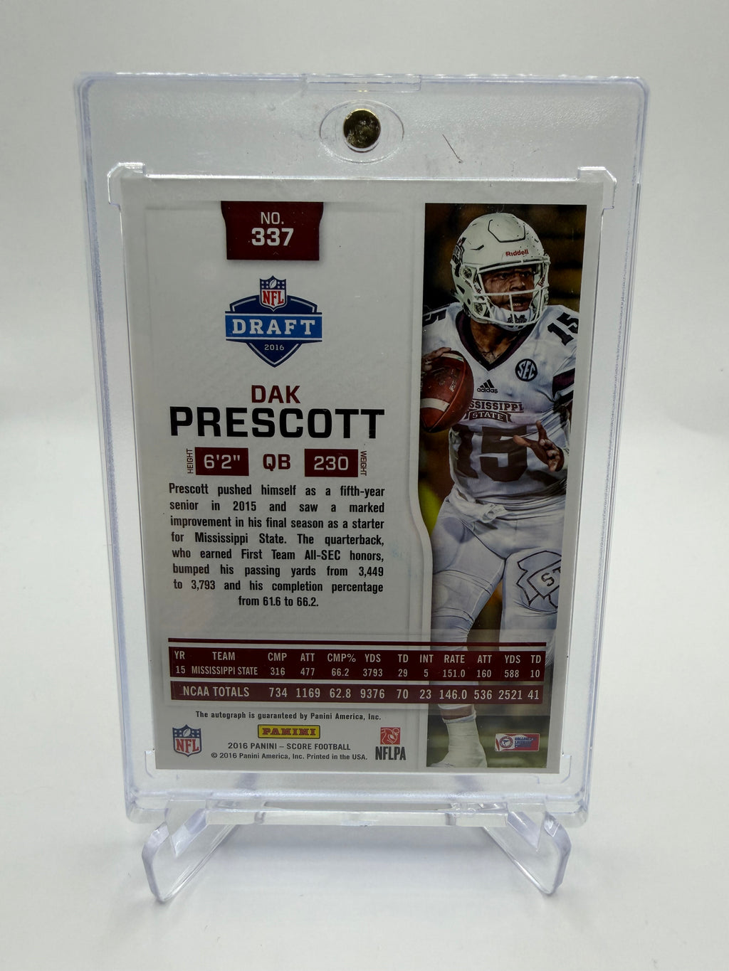 2016 Panini Score Football Dak Prescott Rookie Signatures Gold Zone #337 Auto /50