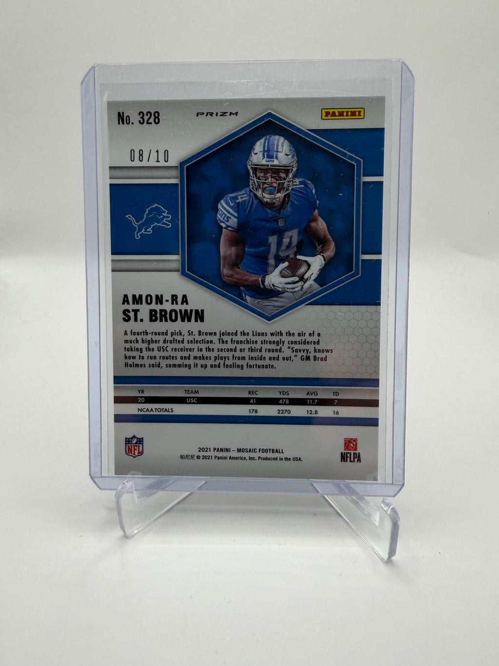 2021 Panini Mosaic Football Amon-Ra St. Brown Rookie Gold Mosaic Prizm #328 /10