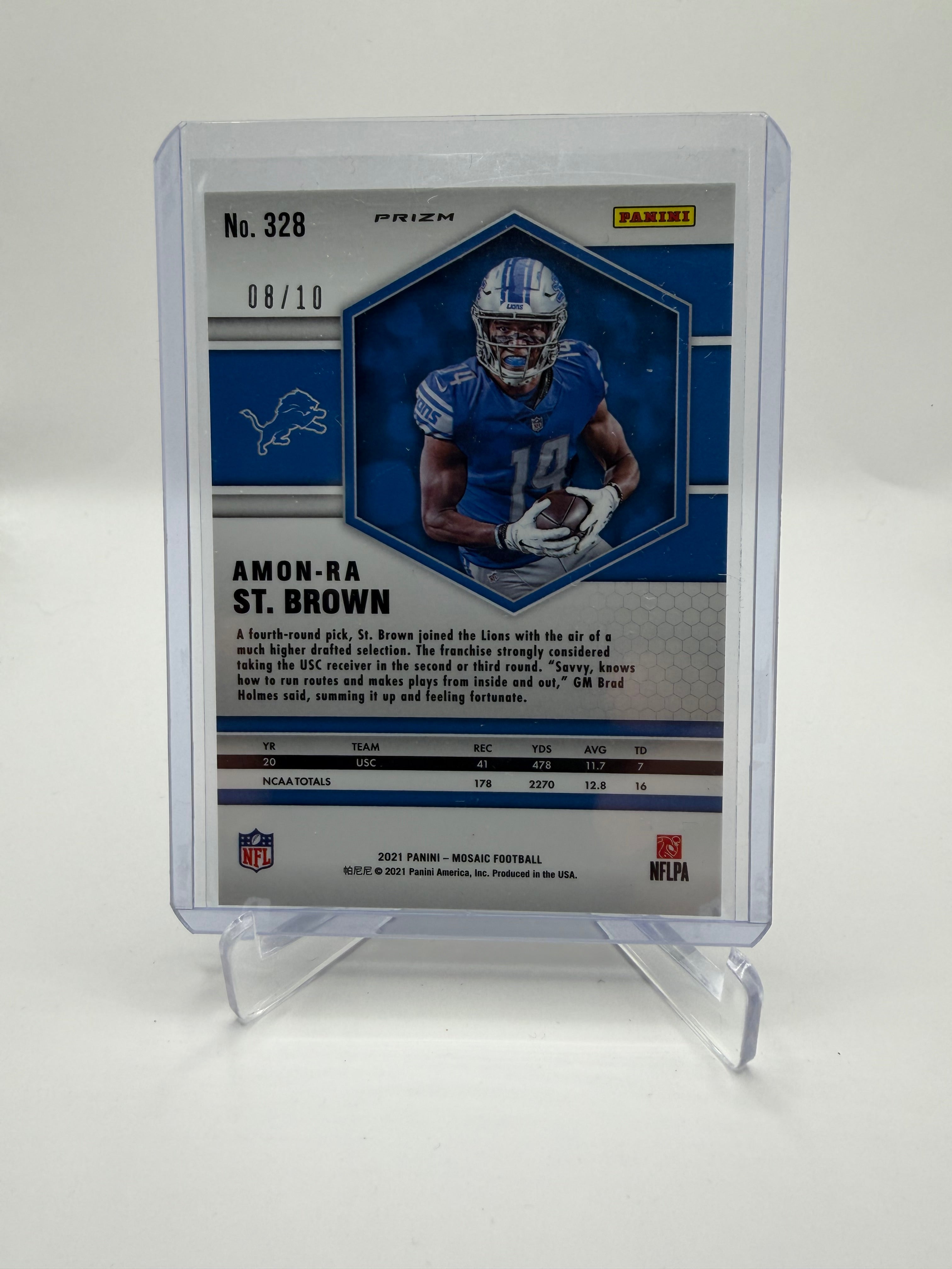 2021 Panini Mosaic Football Amon-Ra St. Brown Rookie Gold Mosaic Prizm #328 /10
