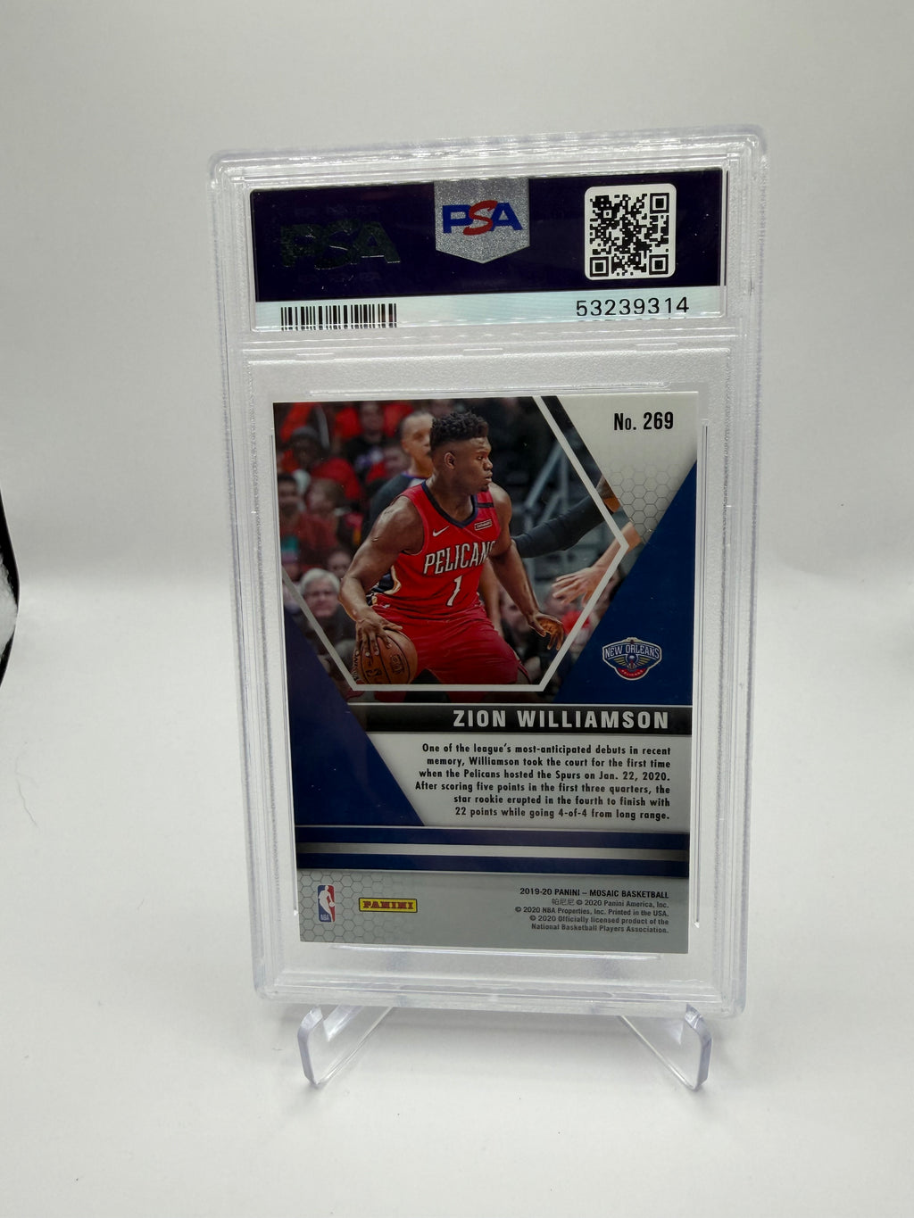 2019-20 Panini Mosaic Basketball Zion Williamson NBA Debut Rookie #269 PSA Gem Mint 10