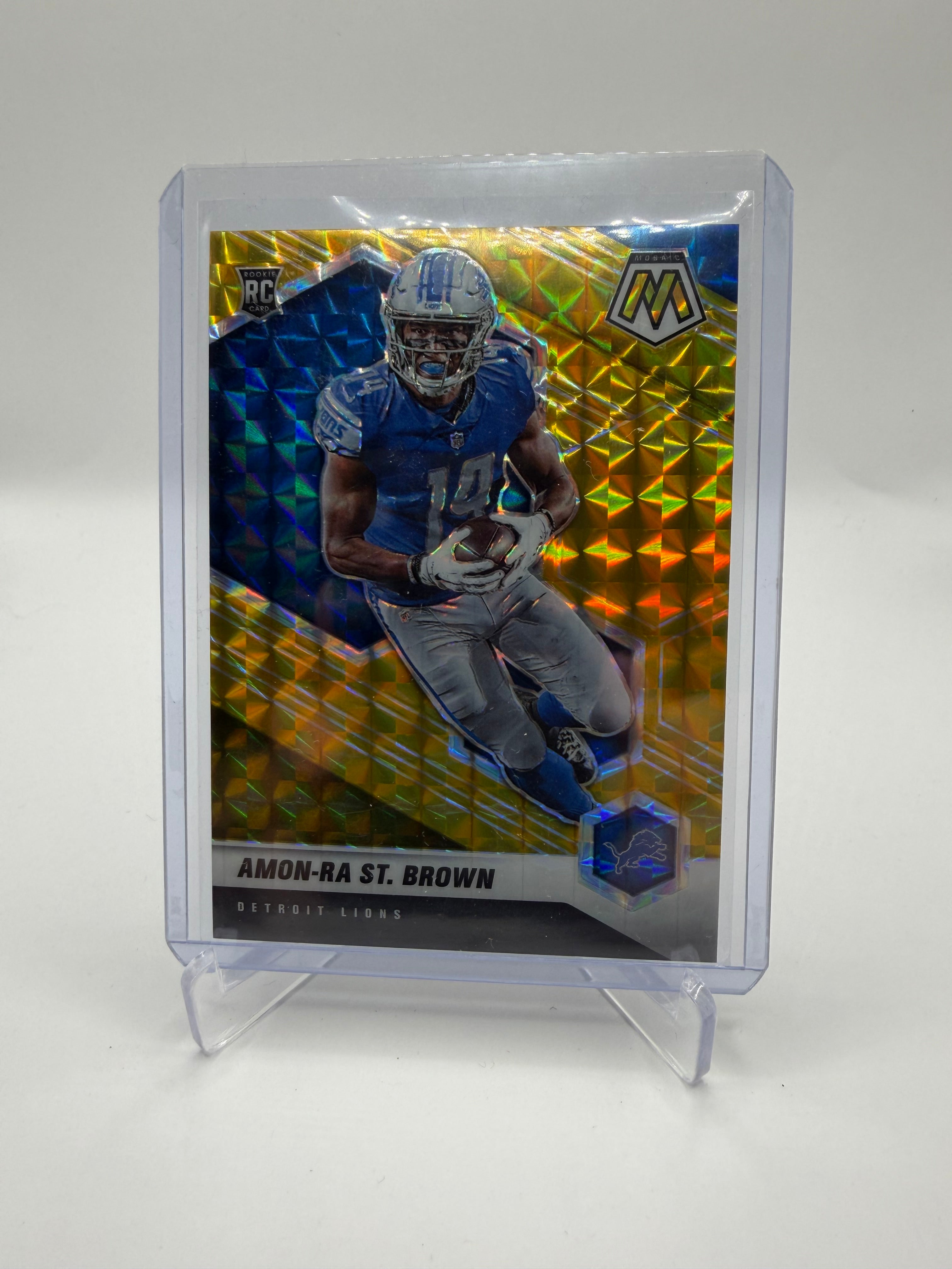 2021 Panini Mosaic Football Amon-Ra St. Brown Rookie Gold Mosaic Prizm #328 /10