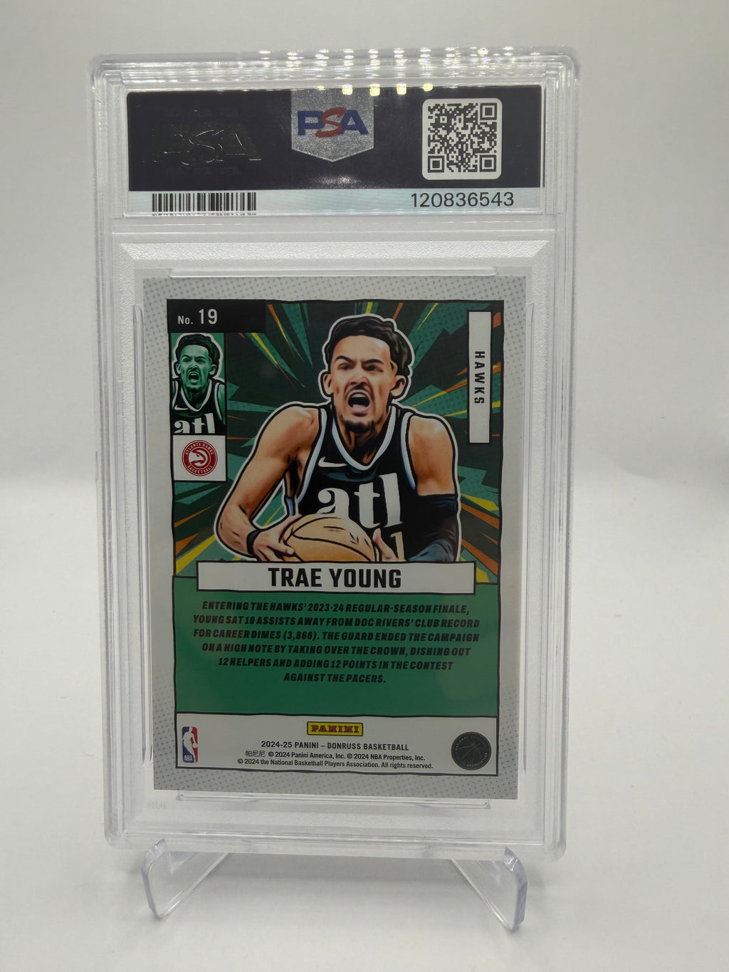 2024-25 Panini Donruss Net Marvels International Red Fireworks #19 Trae Young /55 PSA 9