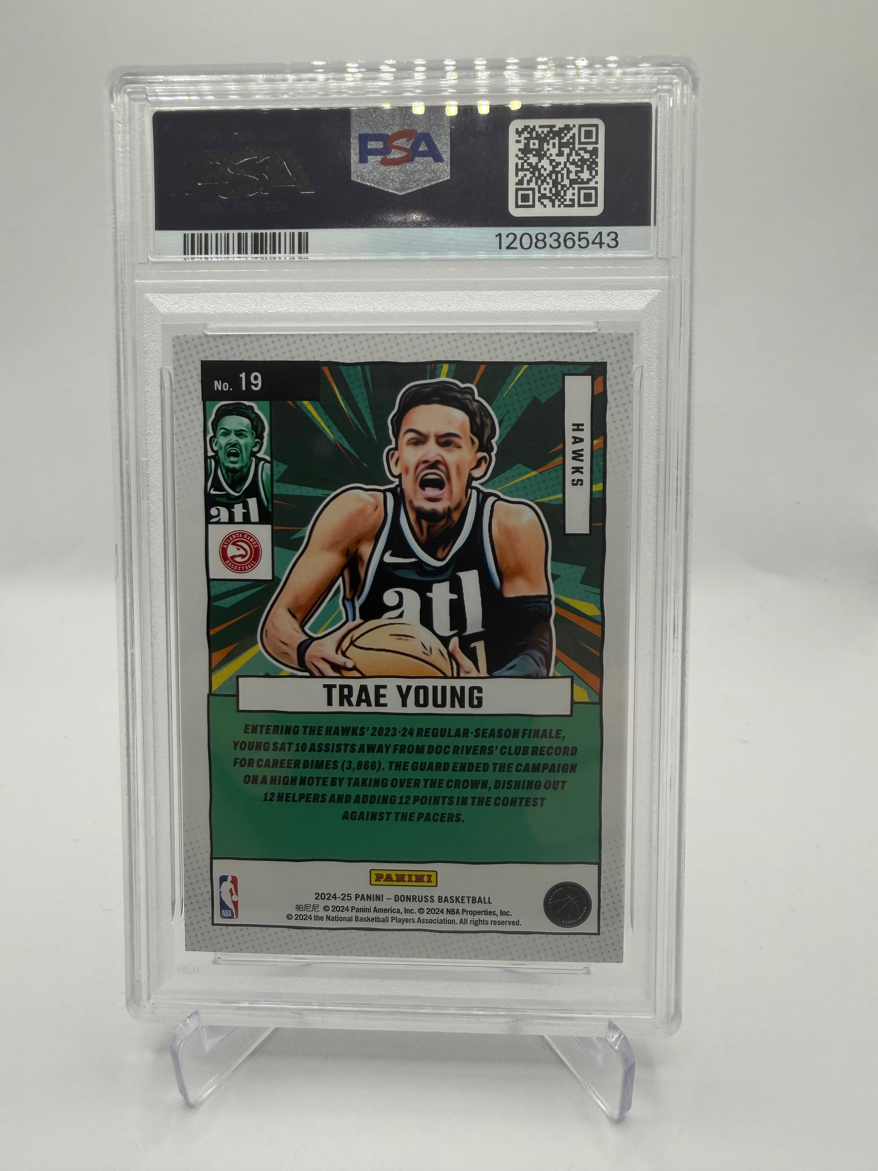 2024-25 Panini Donruss Net Marvels International Red Fireworks #19 Trae Young /55 PSA 9